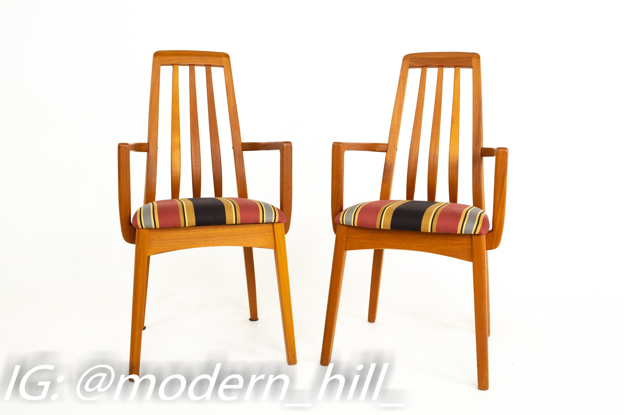 Niels Koefoed for Hornslet Eva Style Mid Century Teak Captains Dining Chairs - Pair