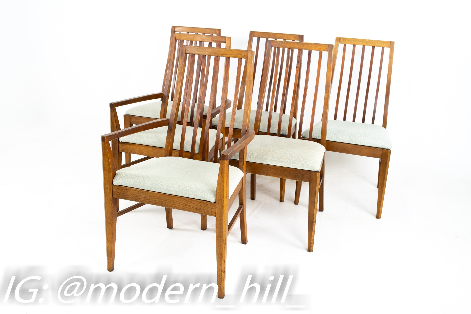 Lane First Edition Mid Century Walnut Spindle Back Dining Chairs - Set of 6