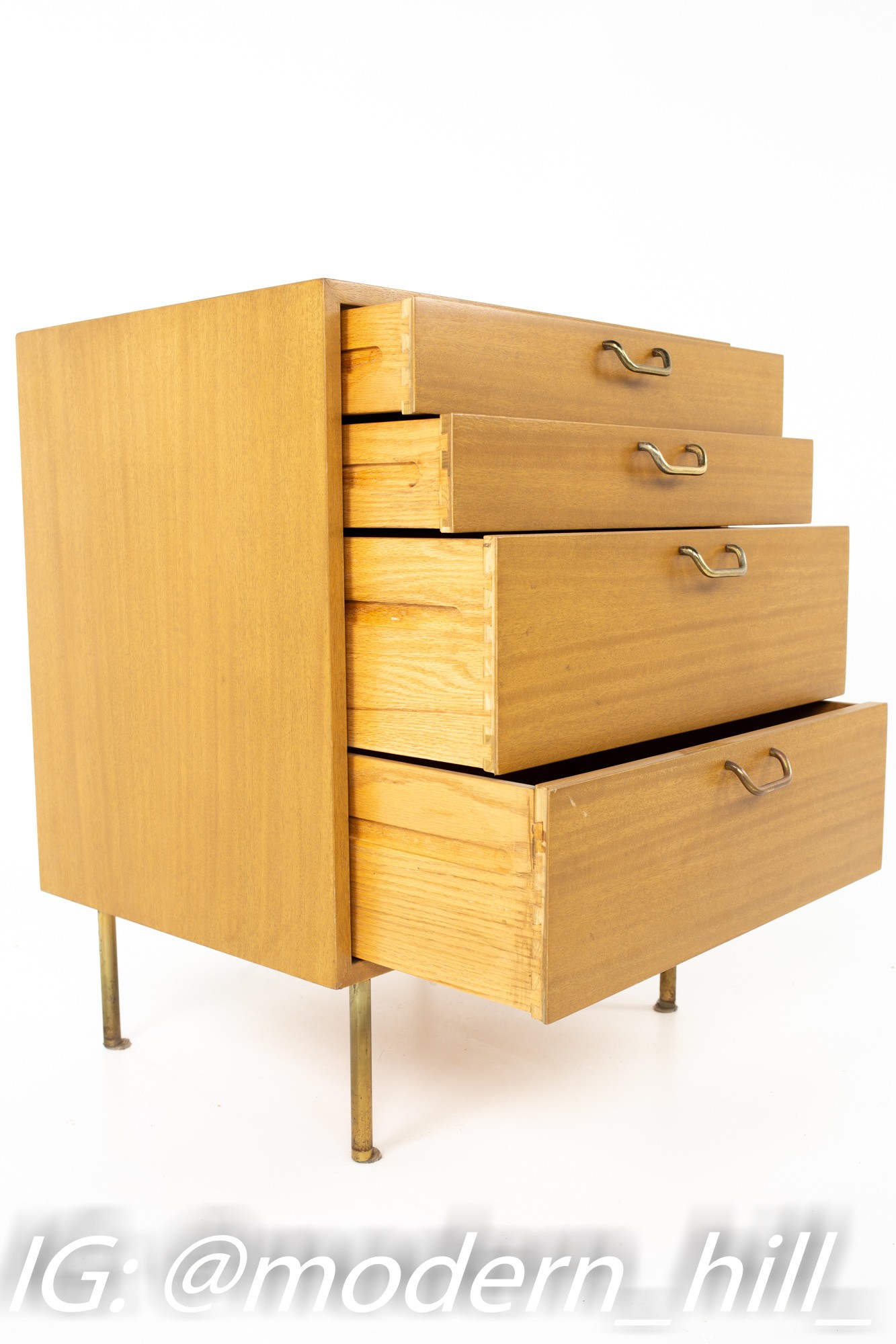 Harvey Probber Mid Century Mahogany and Brass 4 Drawer Dresser Chest