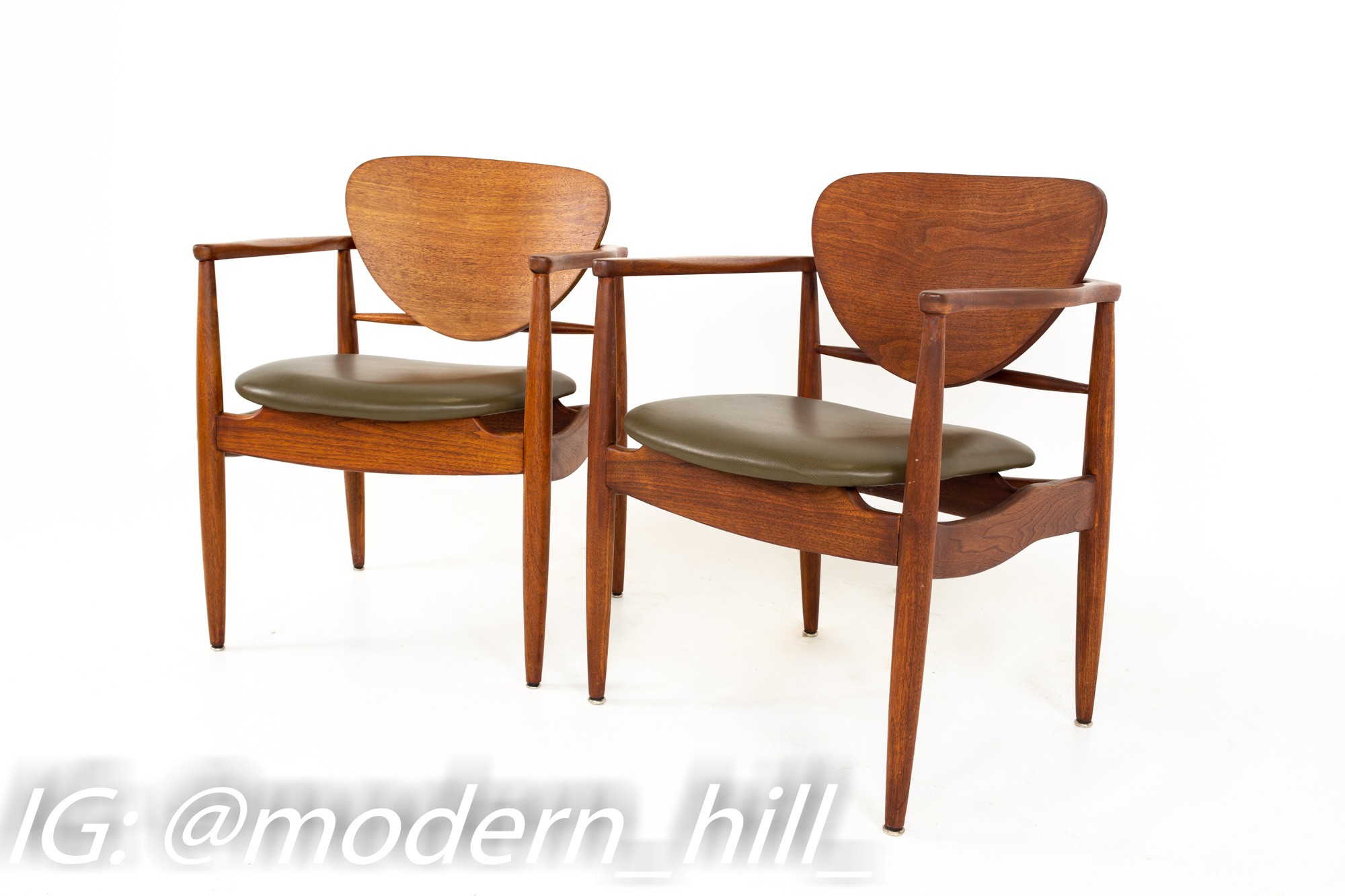 Hans Wegner Style Mid Century Wood Back Side Chairs - Pair