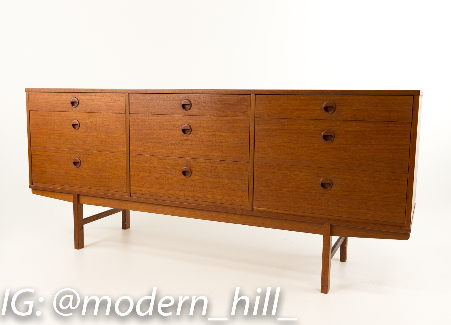 Dux Danish Teak 9 Drawer Lowboy Dresser