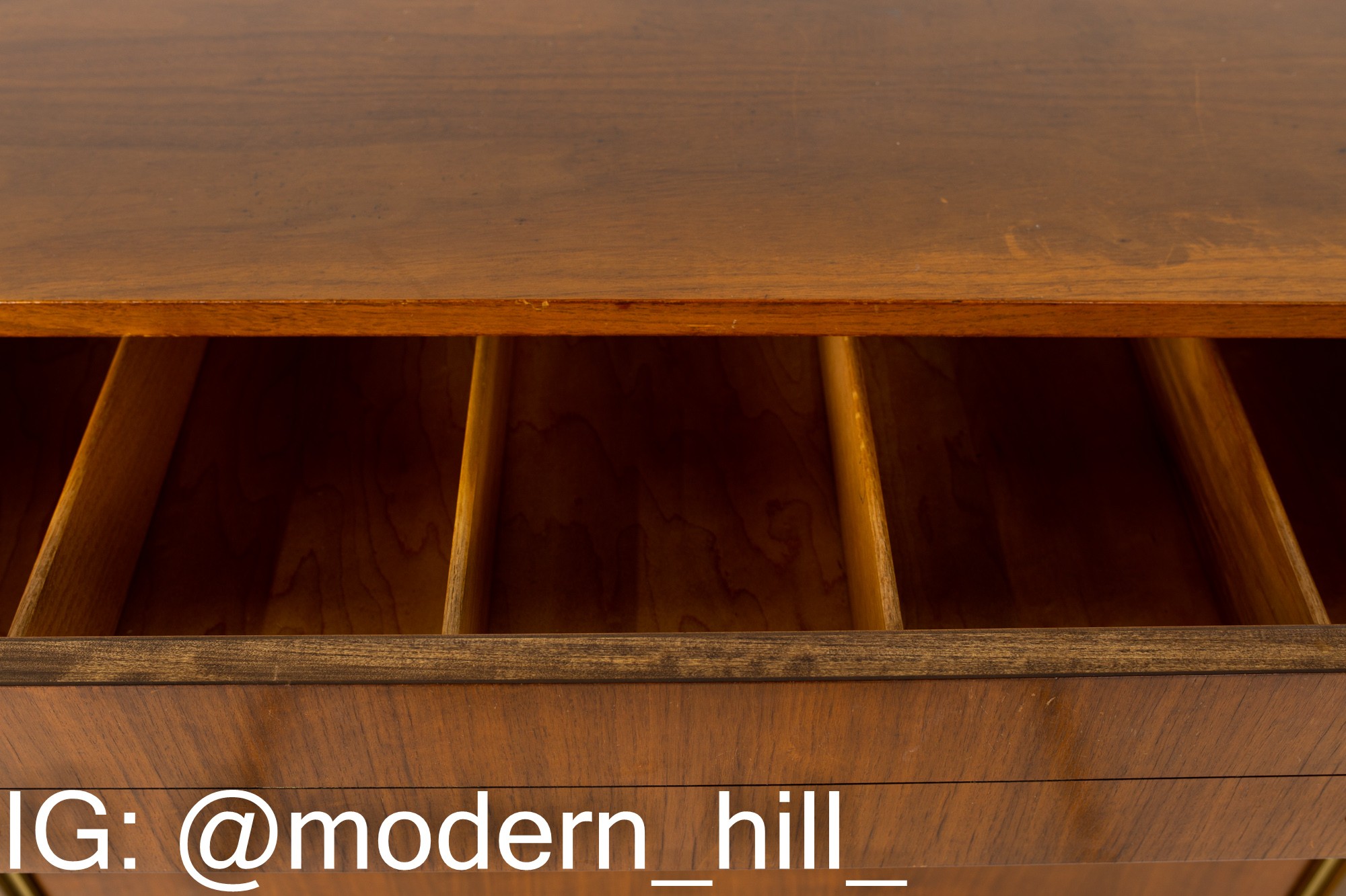 Paul Mccobb Style West Michigan Furniture Company Mid Century Walnut and Brass 3 Drawer Dresser Chest
