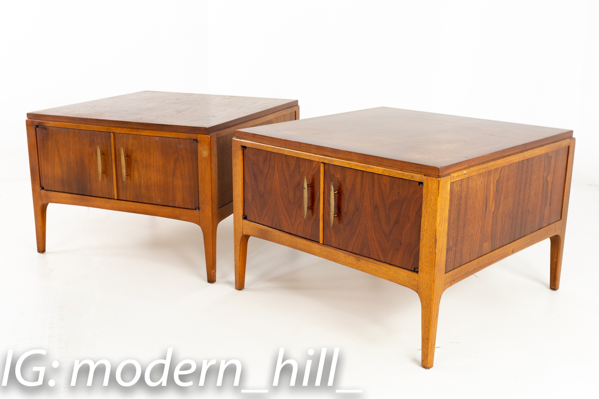 Restored Paul Mccobb Style Lane Rhythm Mid Century Walnut Nightstand Side End Tables - Pair