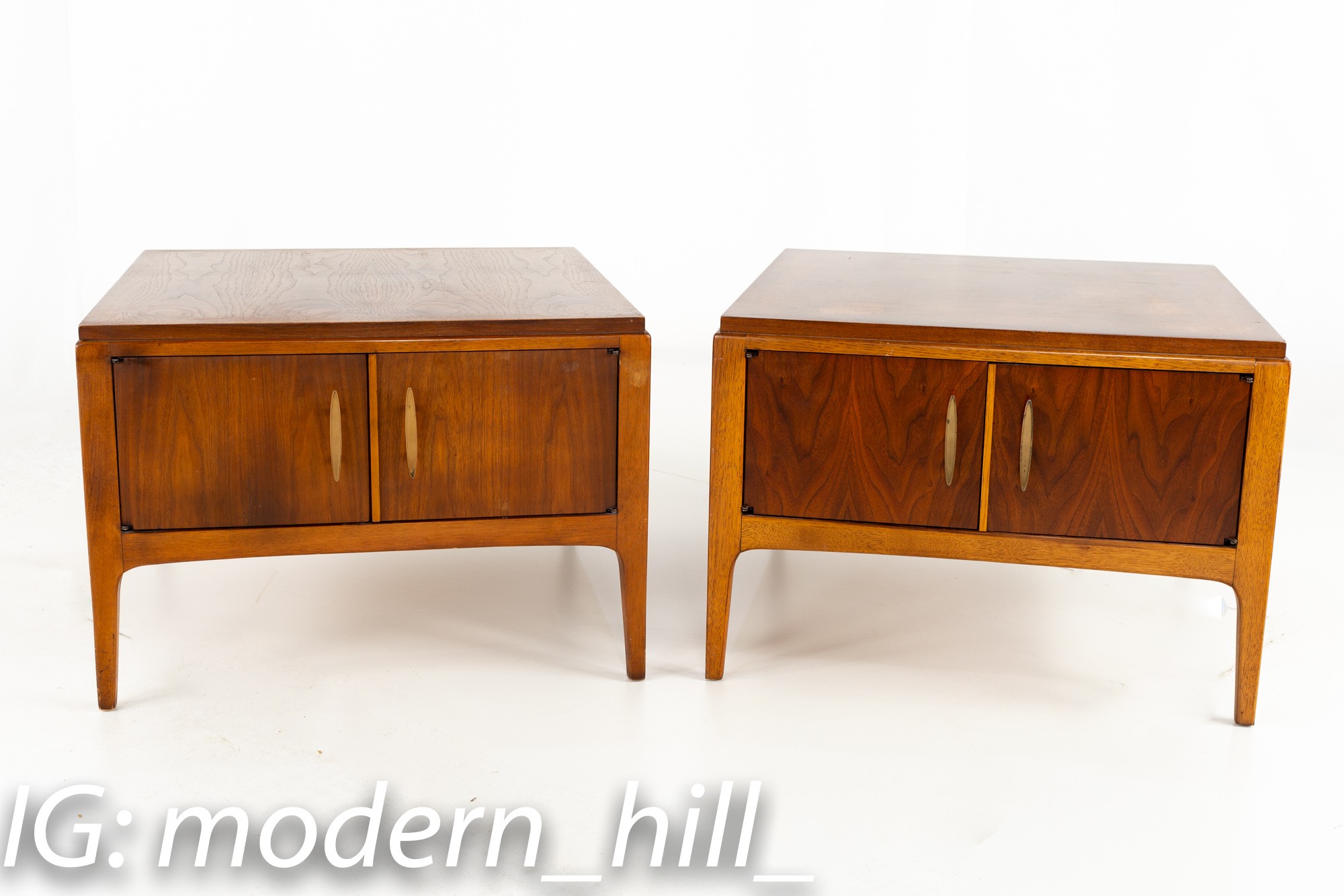 Restored Paul Mccobb Style Lane Rhythm Mid Century Walnut Nightstand Side End Tables - Pair