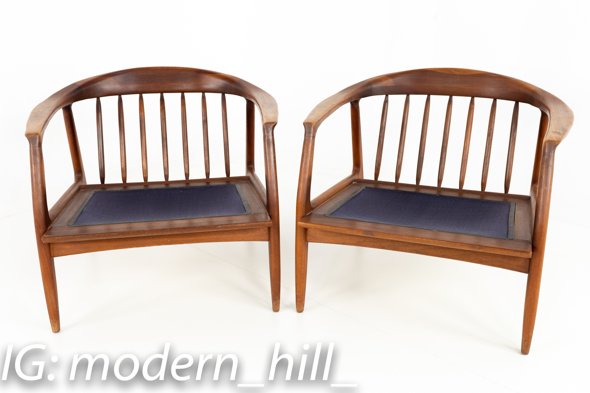 Danish Style Milo Baughman for Thayer Coggin Cooper Mid Century Walnut Barrel Lounge Chairs - Pair