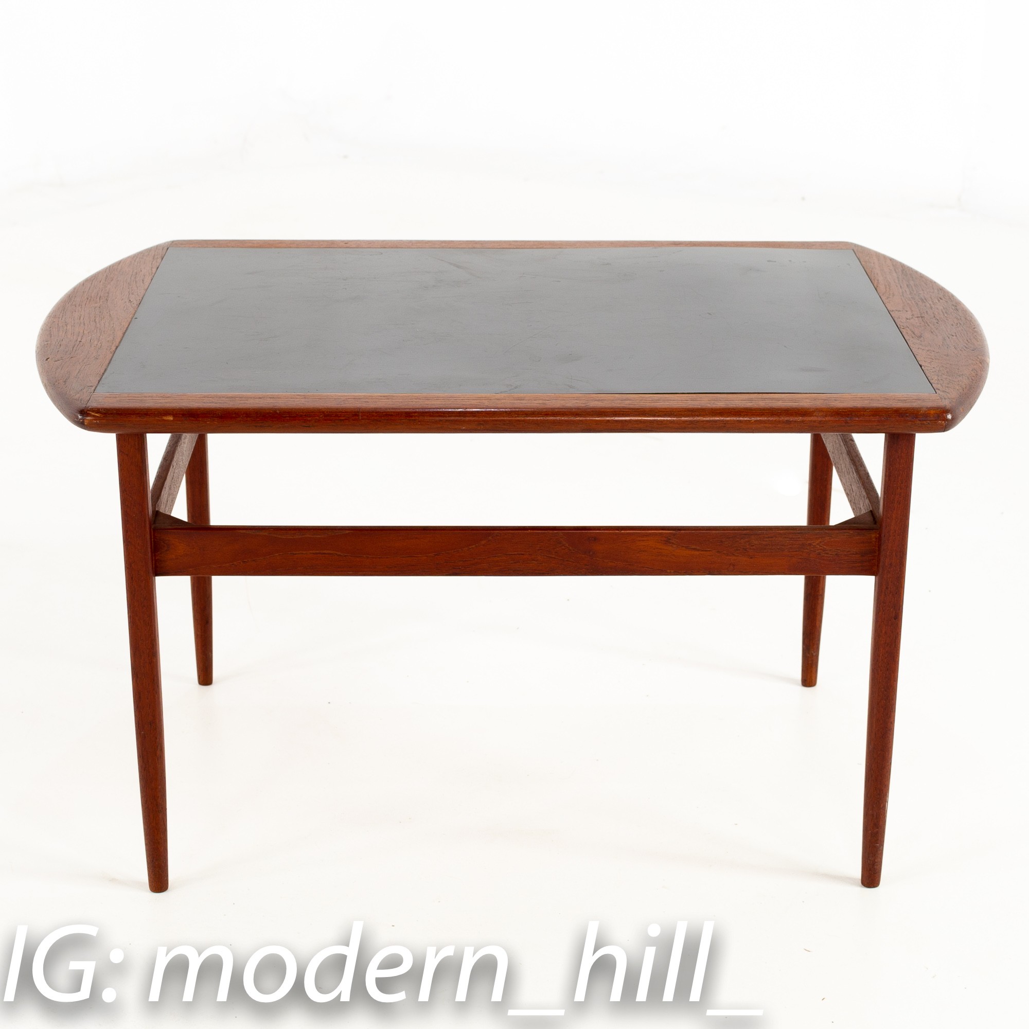 Kai Kristiansen Style Mid Century Teak Side End Table with Black Formica