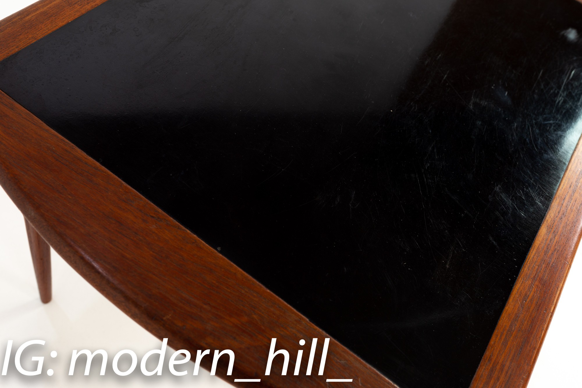 Kai Kristiansen Style Mid Century Teak Side End Table with Black Formica
