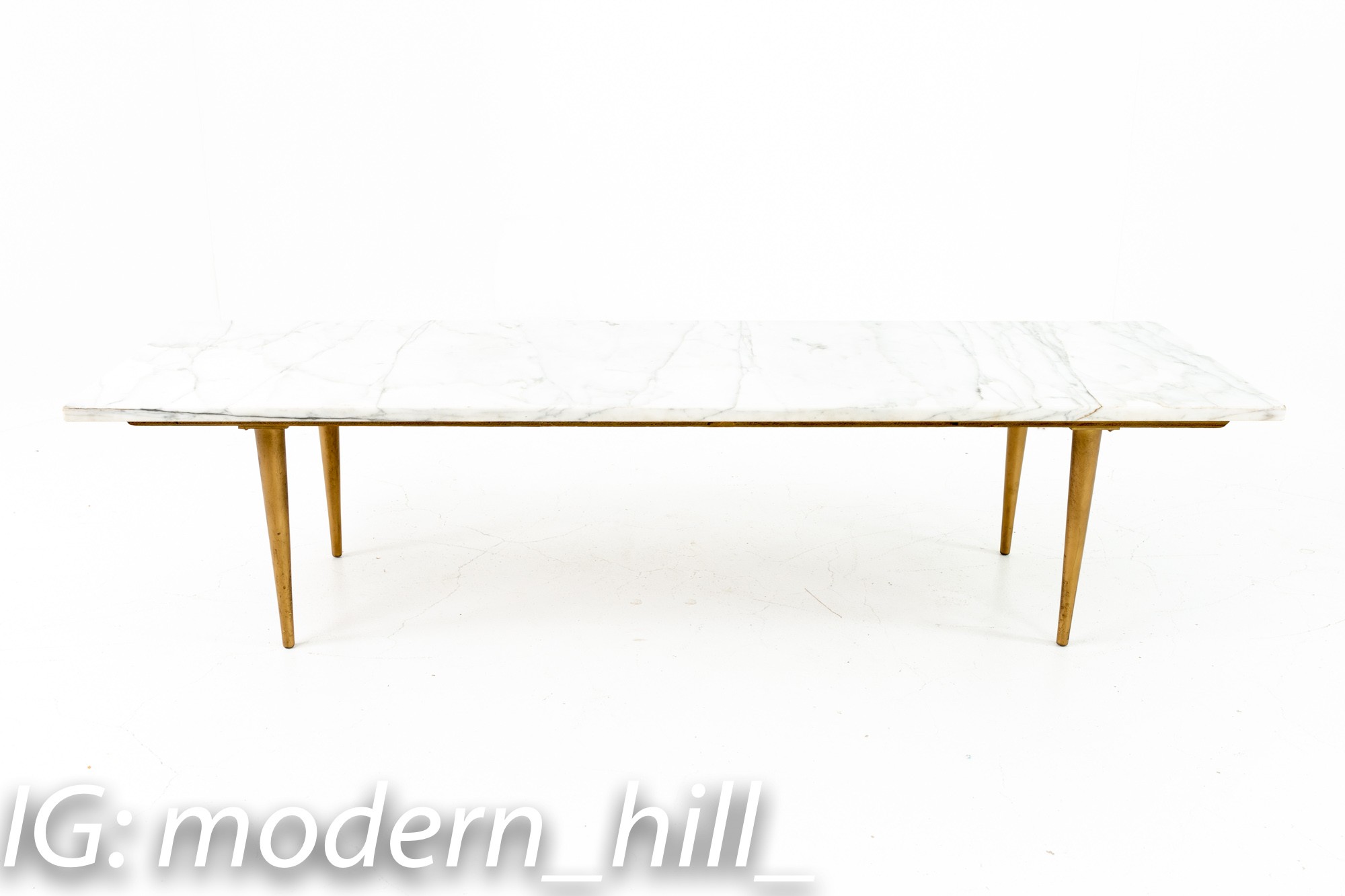 Gio Ponti Style Italian Mid Century Carrara Marble Long Rectangular Coffee Table