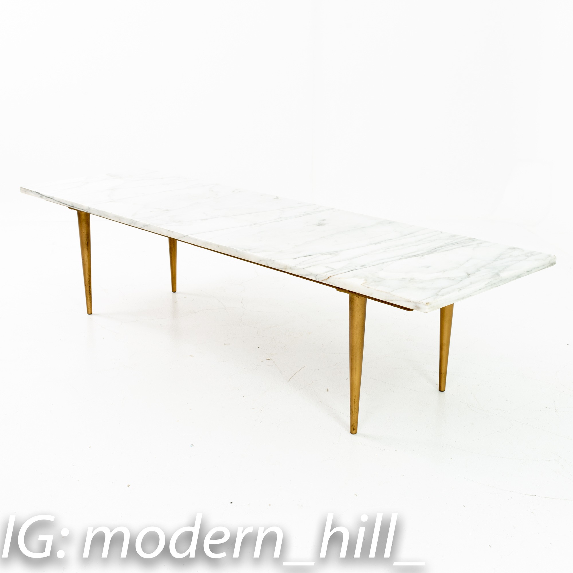 Gio Ponti Style Italian Mid Century Carrara Marble Long Rectangular Coffee Table