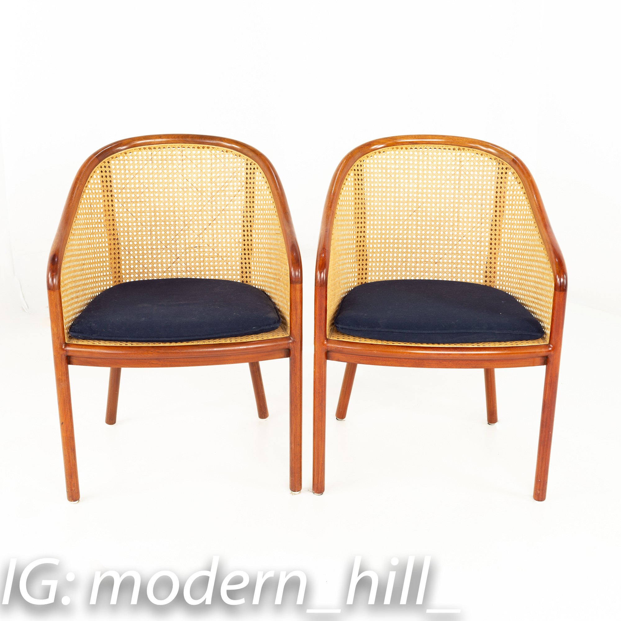 Ward Bennett for Brickel Associates Mid Century Caned Cherry Occasional Dining Chairs - Pair