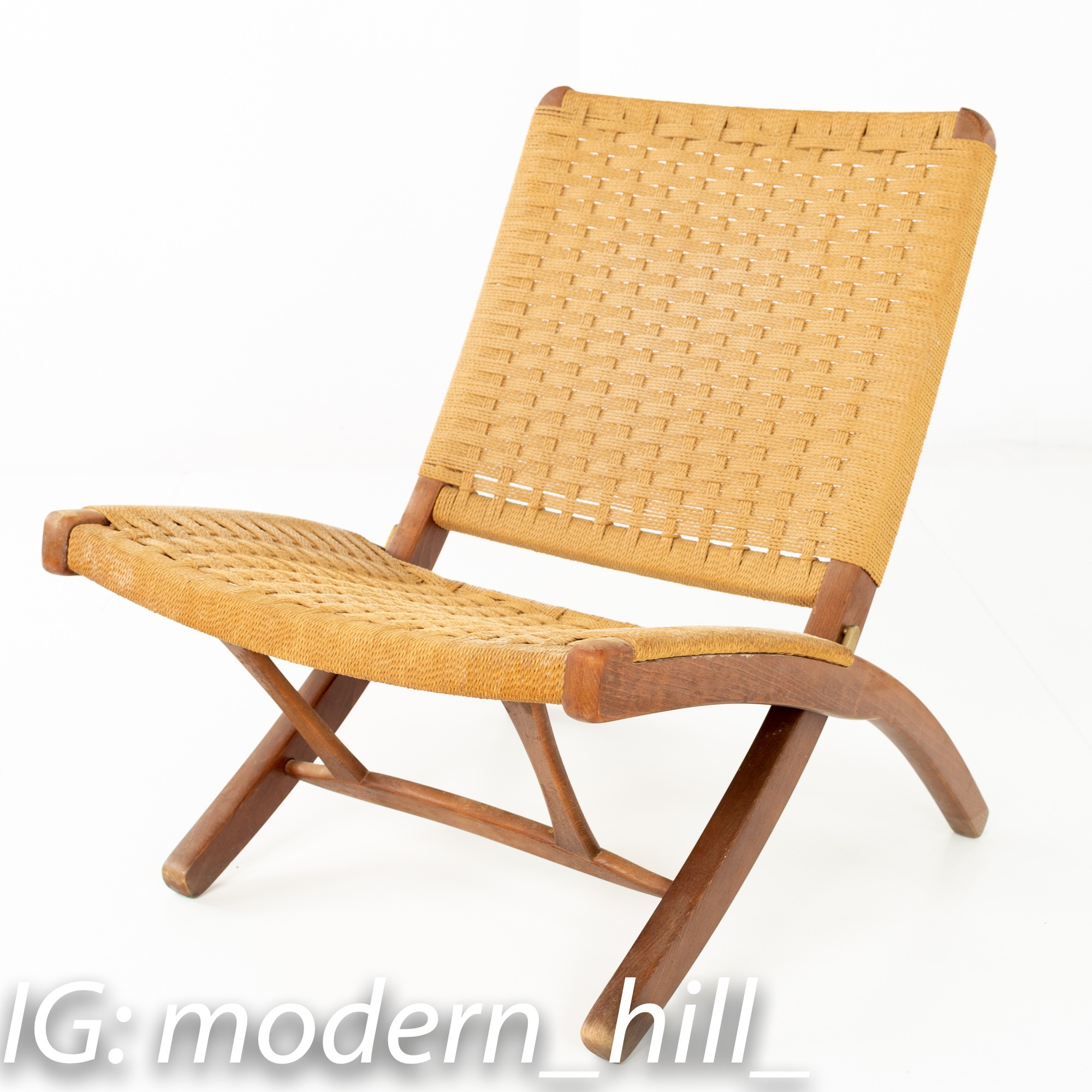Hans Wegner Style Japanese Mid Century Folding Rope Lounge Chair
