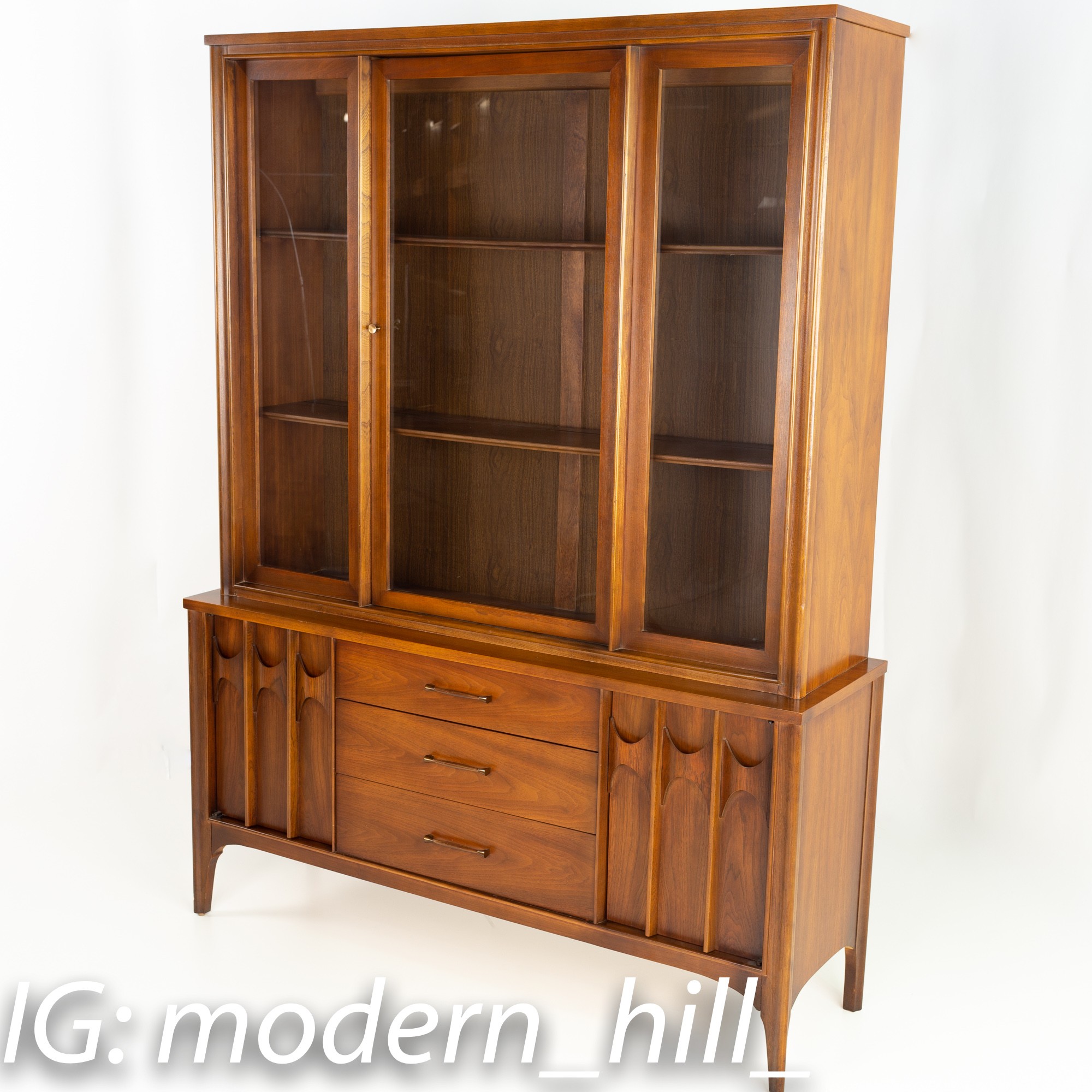 Kent Coffey Perspecta Mid Century Walnut and Rosewood Buffet and Hutch China Cabinet