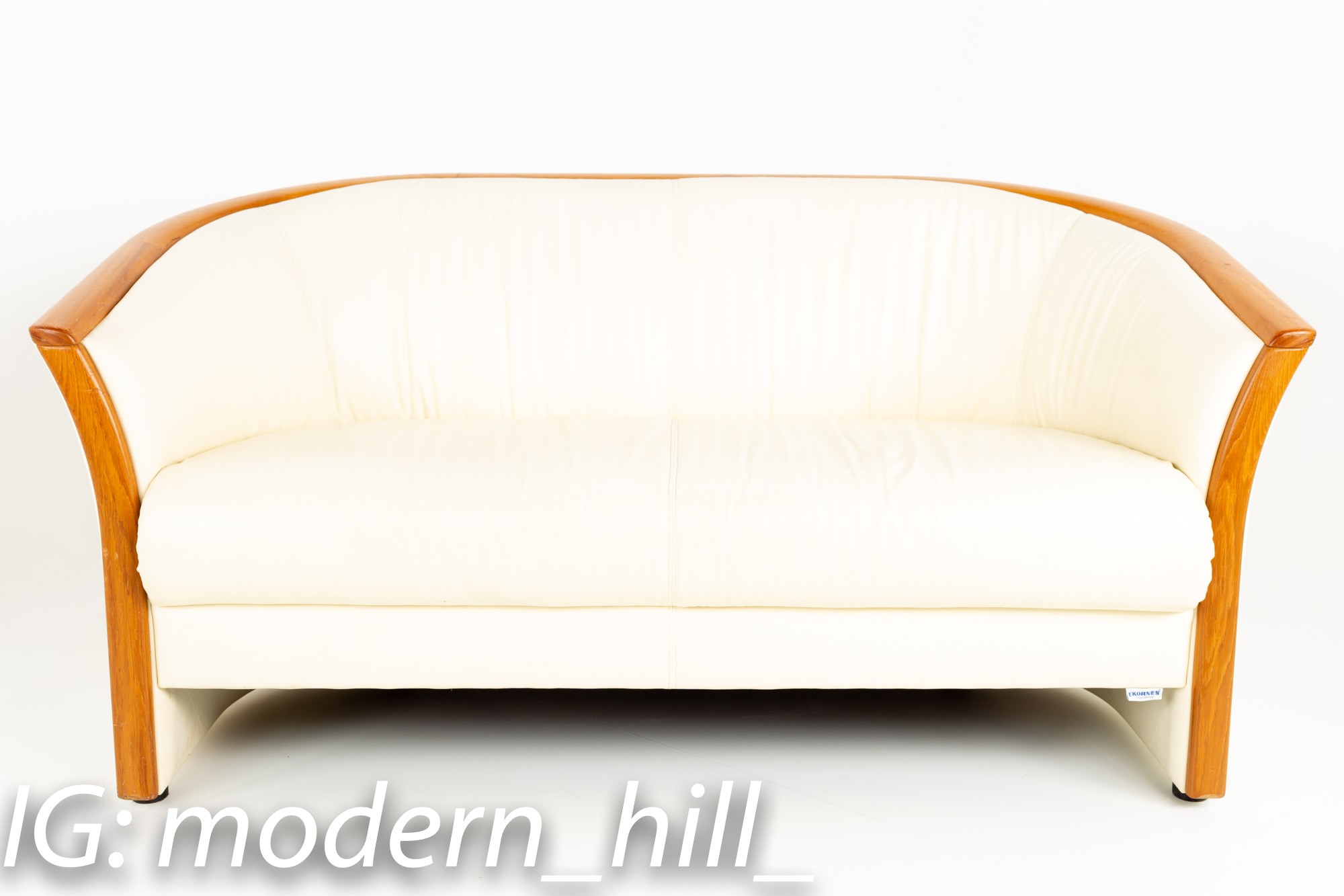 Ekornes Mid Century Teak and White Leather Sofa