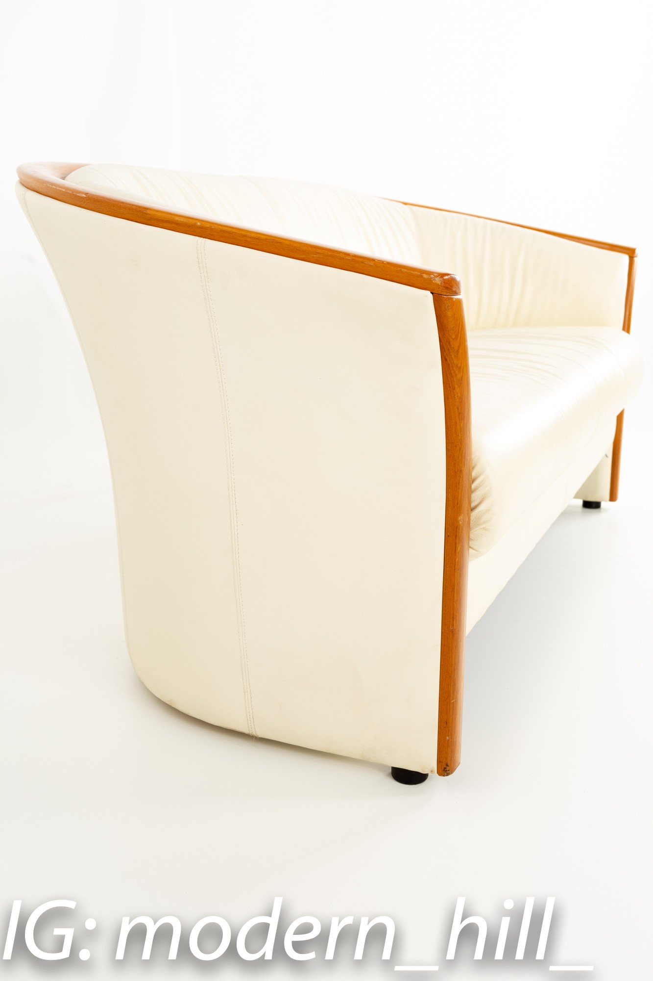 Ekornes Mid Century Teak and White Leather Sofa