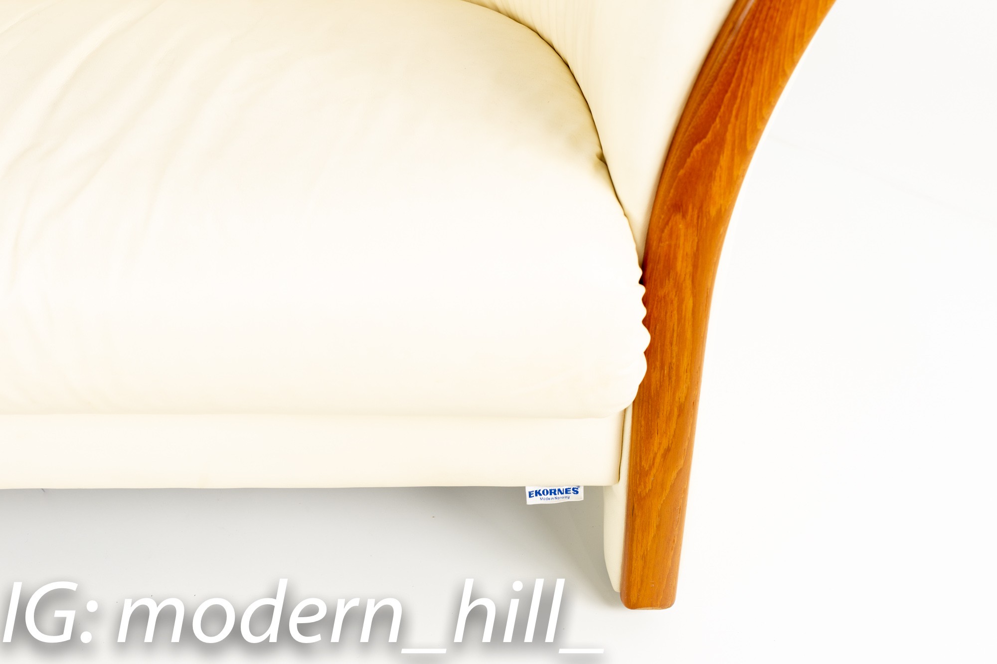Ekornes Mid Century Teak and White Leather Sofa
