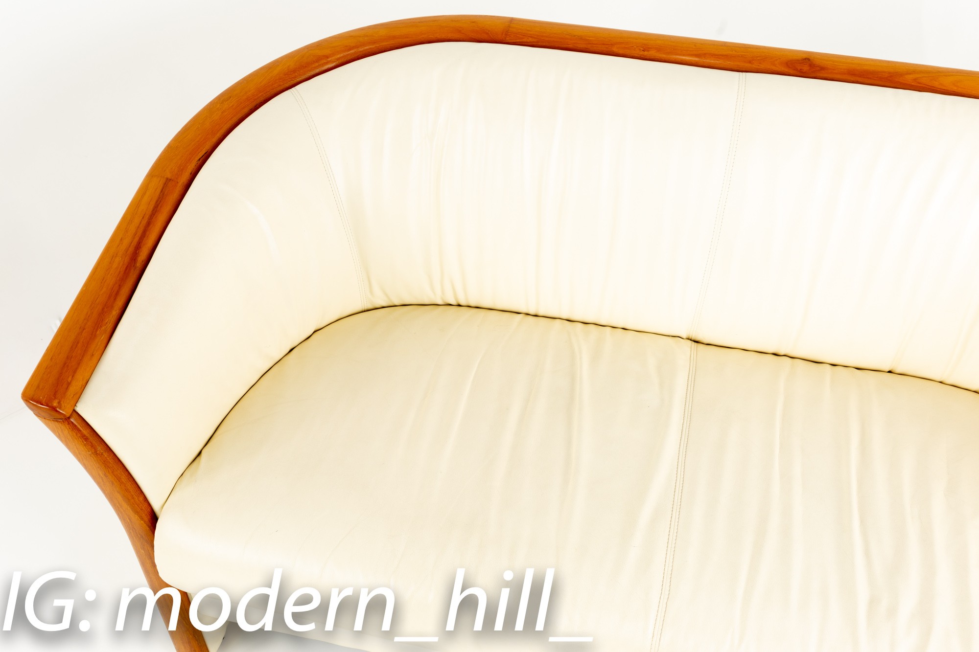 Ekornes Mid Century Teak and White Leather Sofa