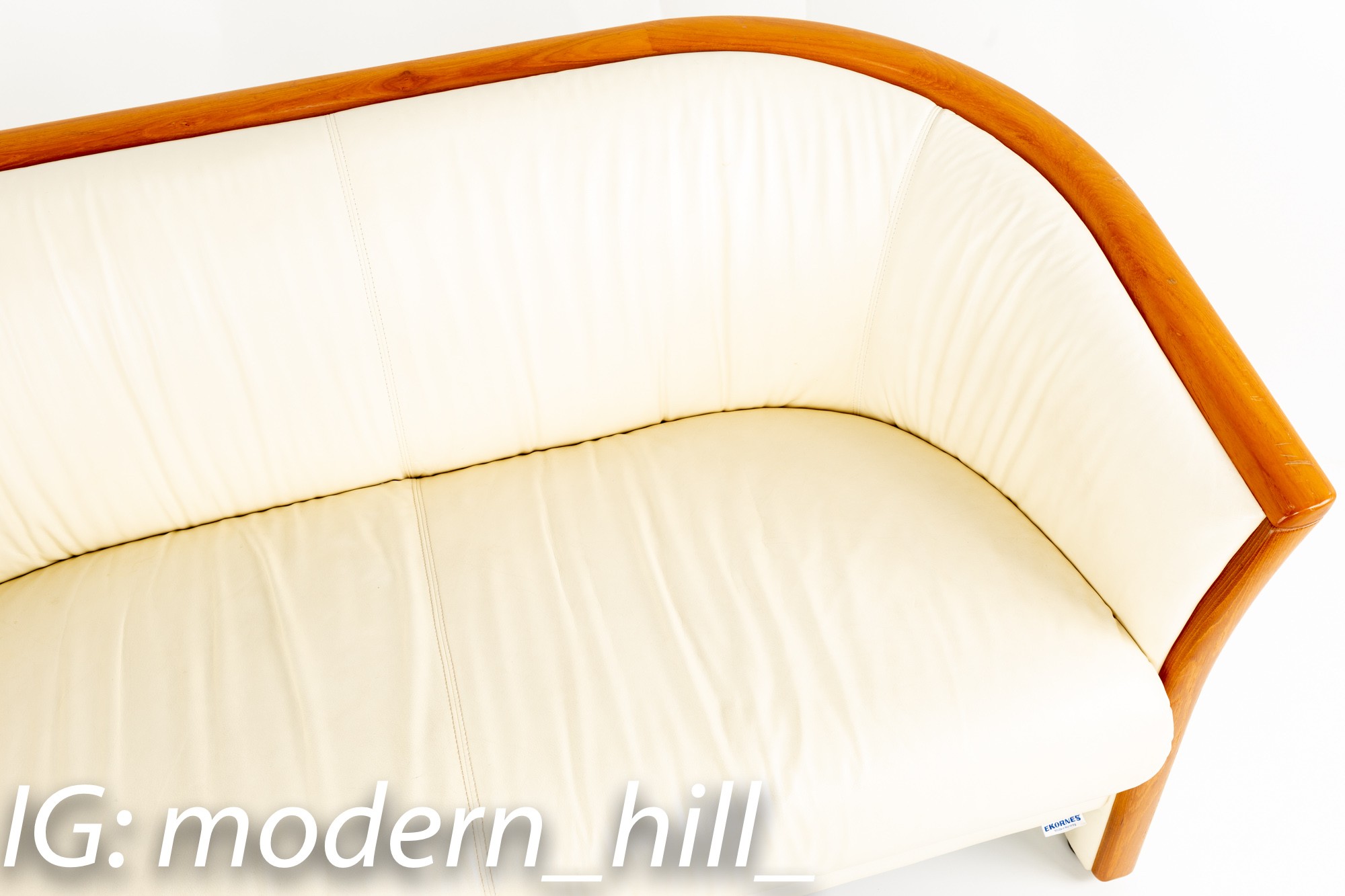 Ekornes Mid Century Teak and White Leather Sofa
