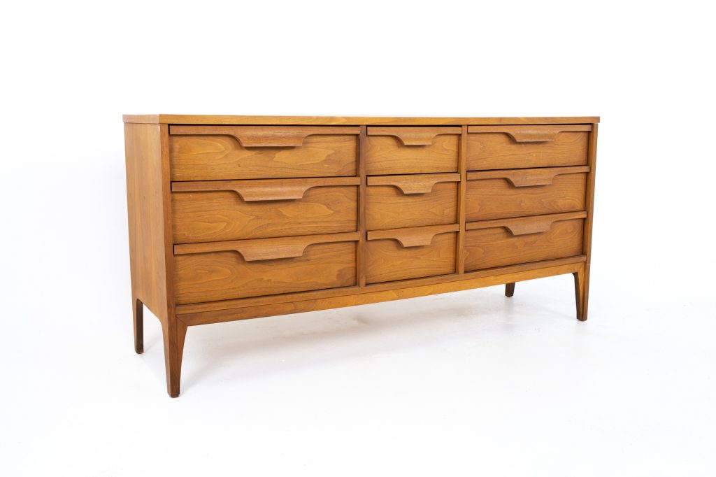 Johnson Carper Mid Century Walnut and Formica 9 Drawer Lowboy Dresser ...