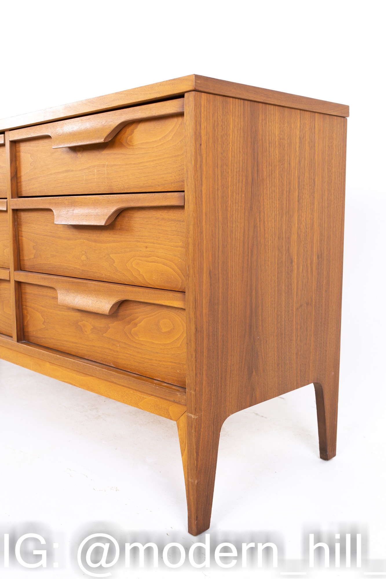Johnson Carper Mid Century Walnut and Formica 9 Drawer Lowboy Dresser
