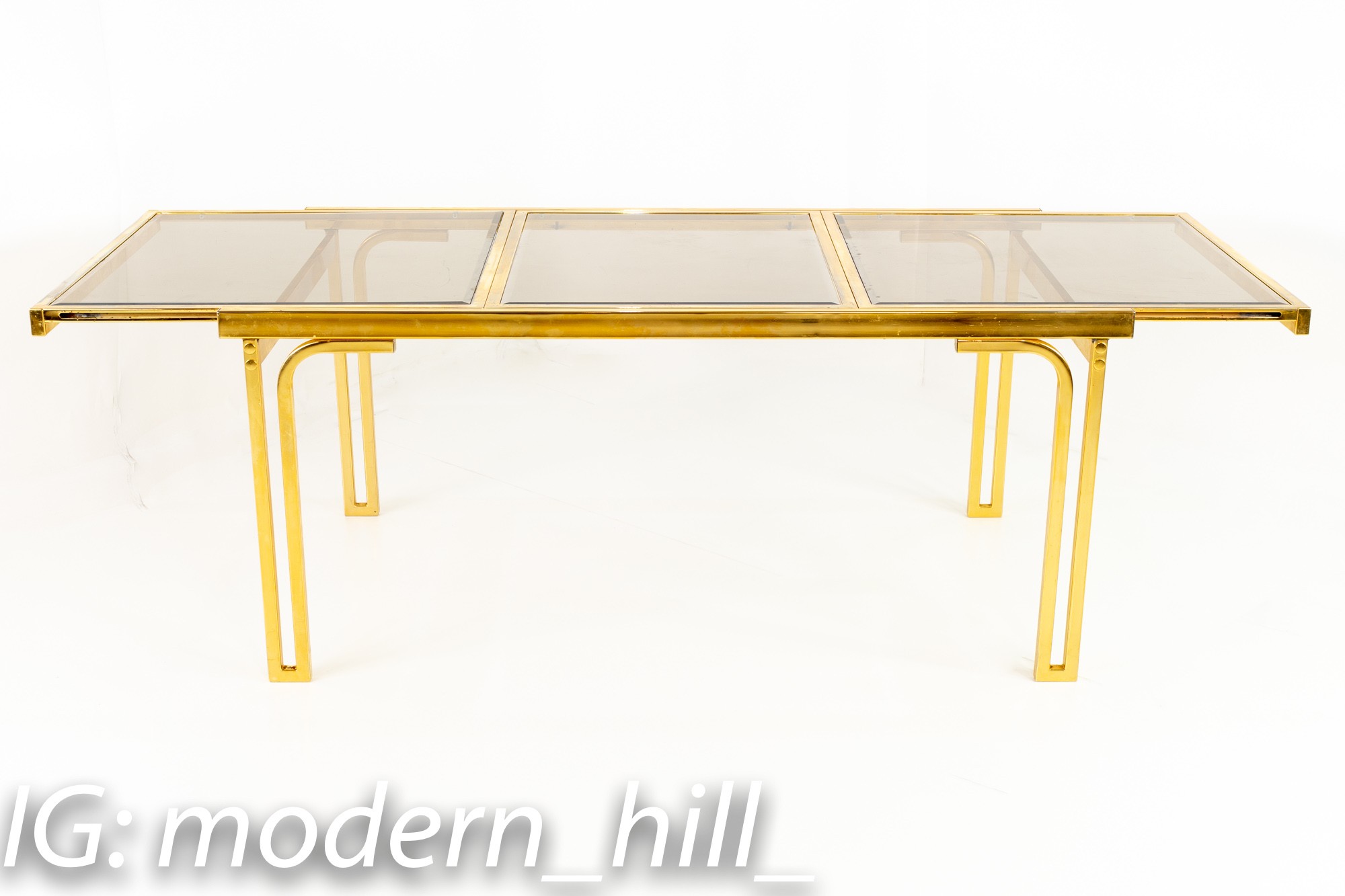 Milo Baughman for Design Institute of America Mid Century Brass and Glass Expanding Dining Table