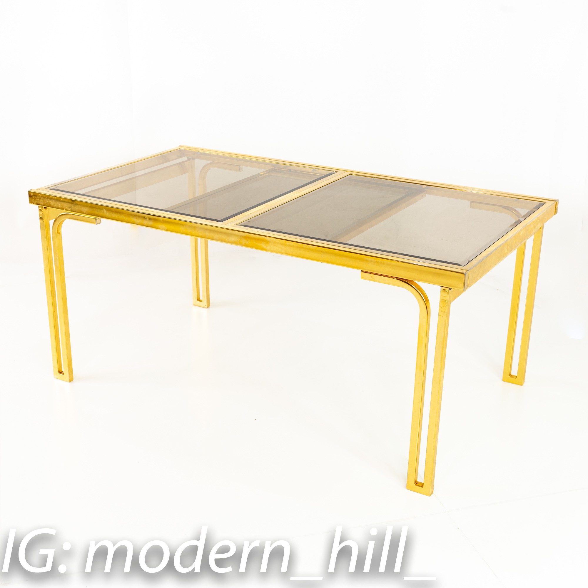 Milo Baughman for Design Institute of America Mid Century Brass and Glass Expanding Dining Table