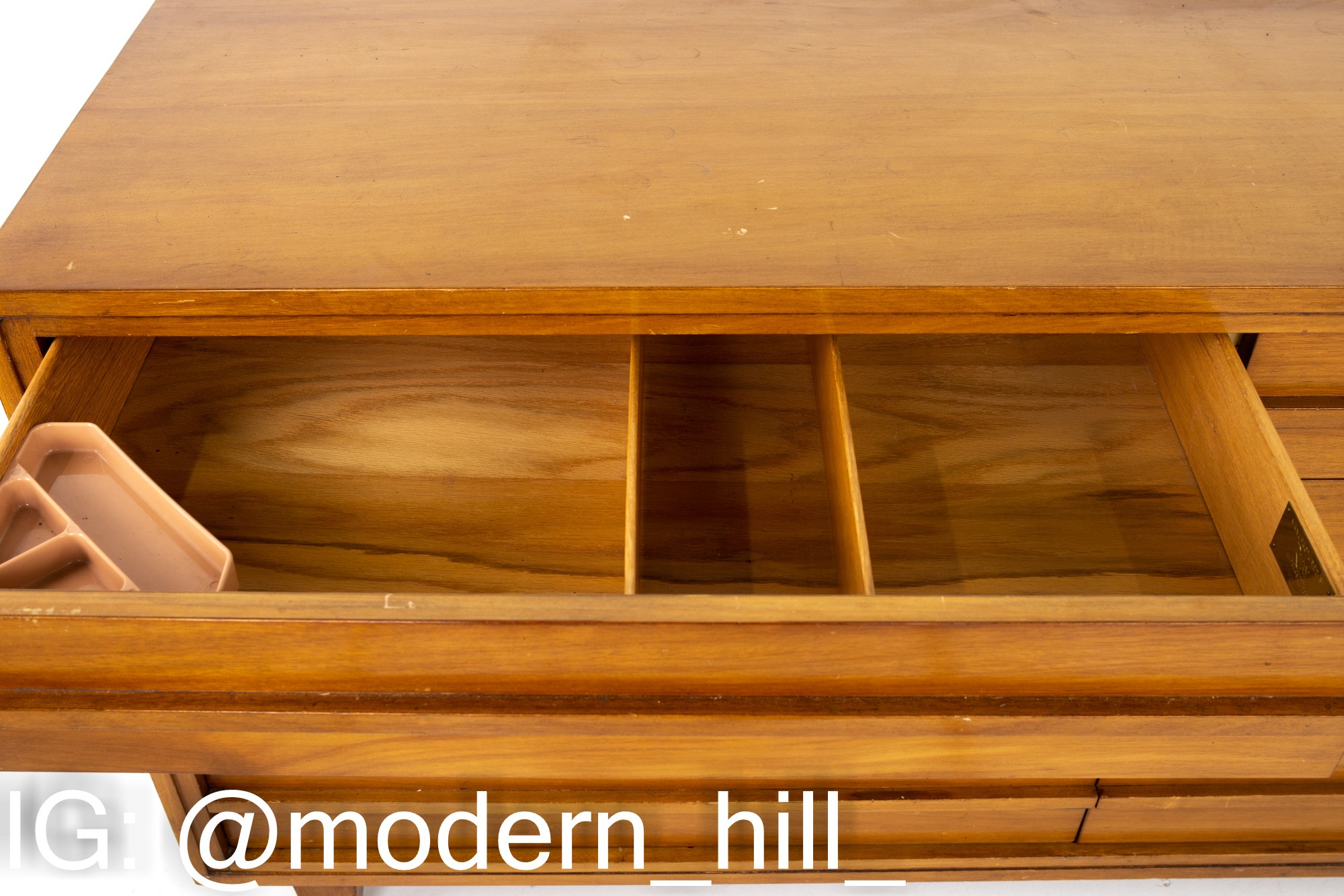R-Way Mid Century Honey Walnut and Brass 10 Drawer Lowboy Dresser