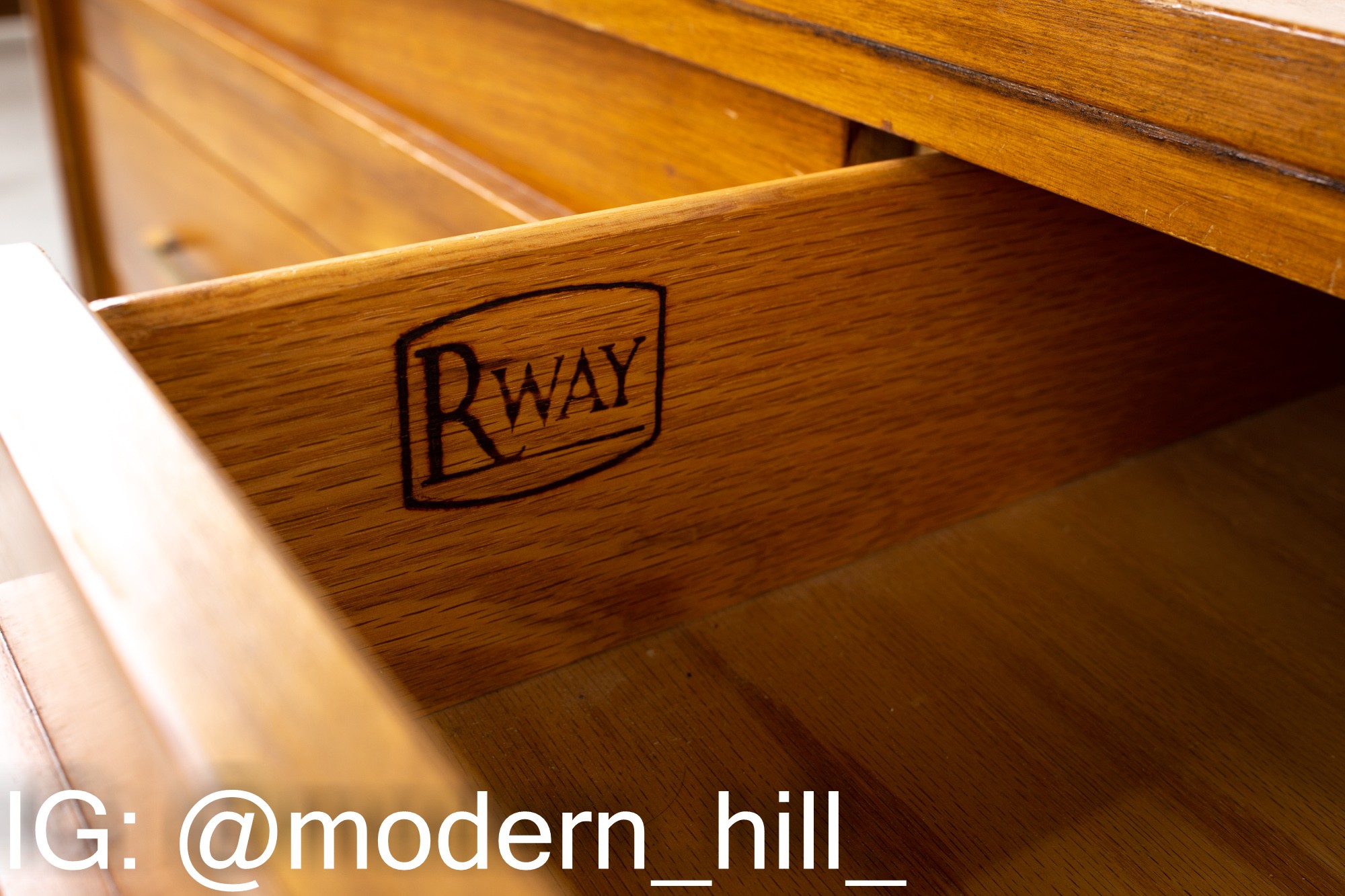 R-Way Mid Century Honey Walnut and Brass 10 Drawer Lowboy Dresser