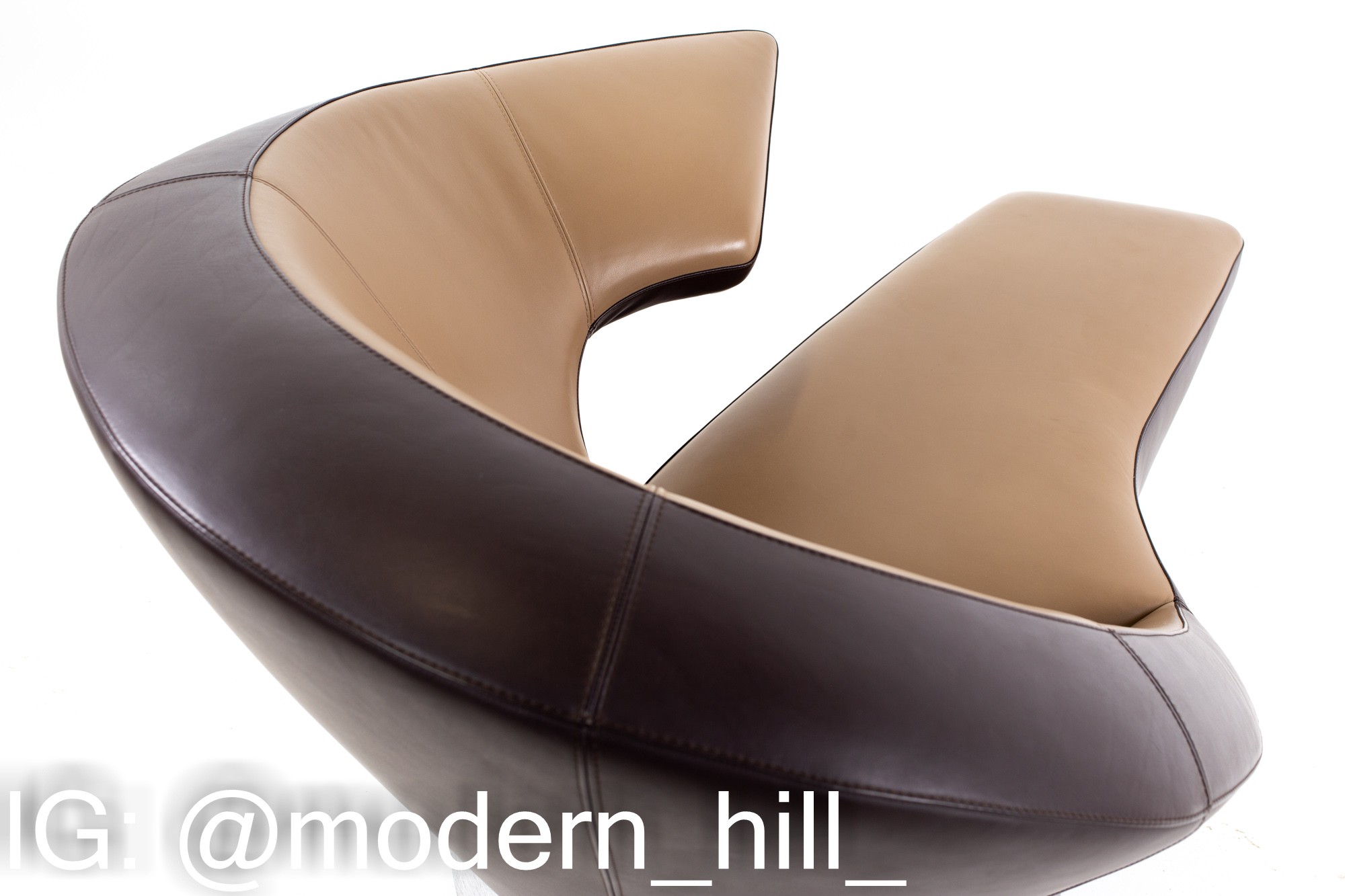 Leolux Leather Swivel Chaise Lounge Chairs - Pair