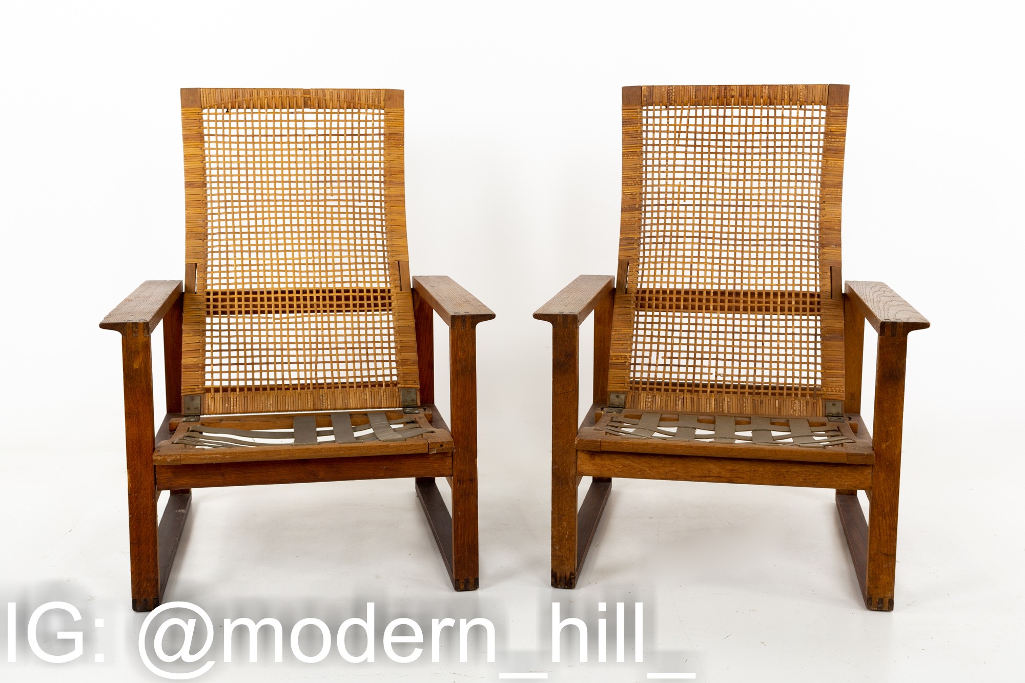Borge Mogensen 2254 Mid Century Oak and Cane Highbacked Lounge Chairs - Pair