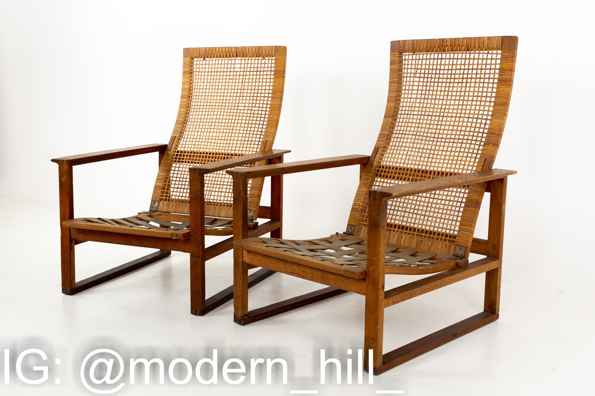 Borge Mogensen 2254 Mid Century Oak and Cane Highbacked Lounge Chairs - Pair