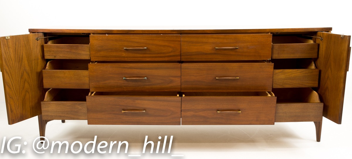 Kent Coffey Perspecta Walnut and Rosewood 12 Drawer Dresser Credenza