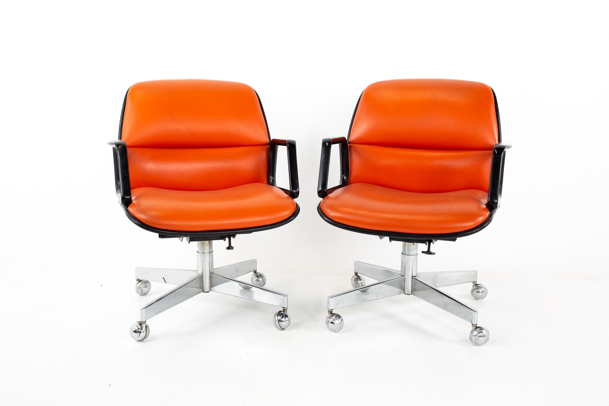 Charles Pollock for Knoll Style Mid Century All Steel Office Desk Chair - Pair