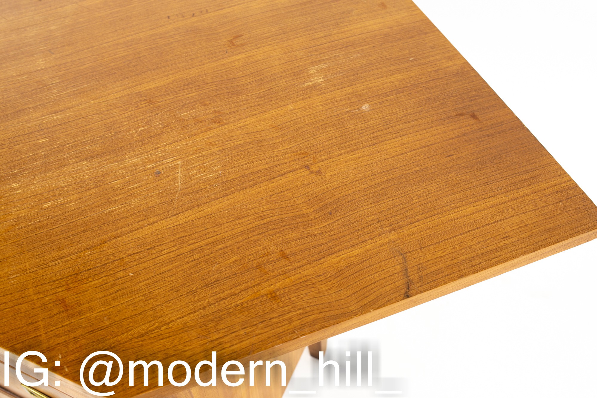Mid Century Walnut and Brass 3 Drawer Corner Chest Table