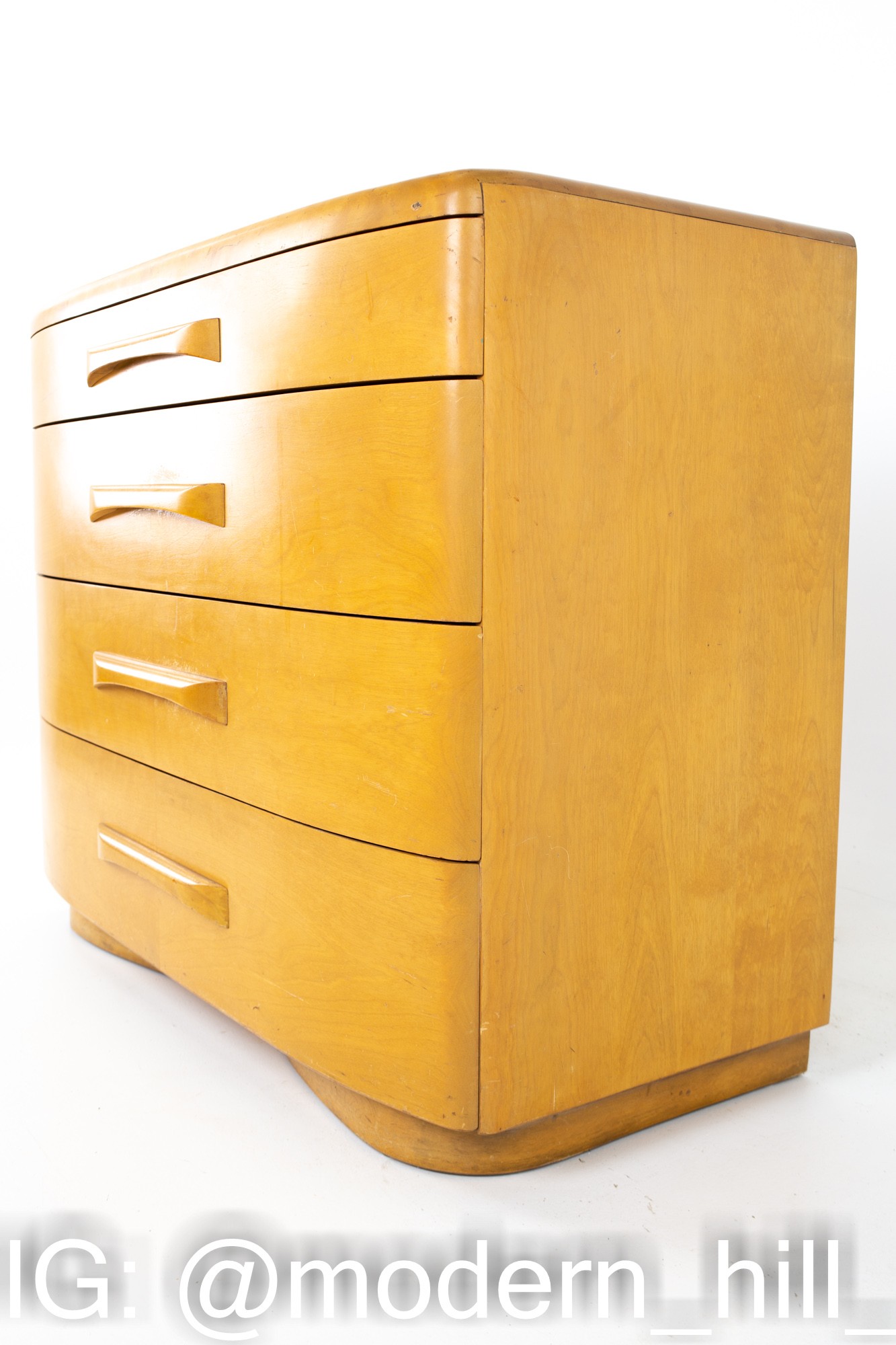 Heywood Wakefield Mid Century Blonde Solid Wood 4 Drawer Lowboy Dresser