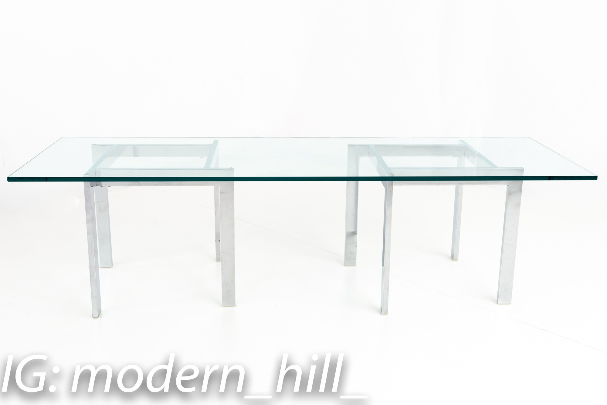Milo Baughman Style Mid Century Chrome and Glass Coffee Table