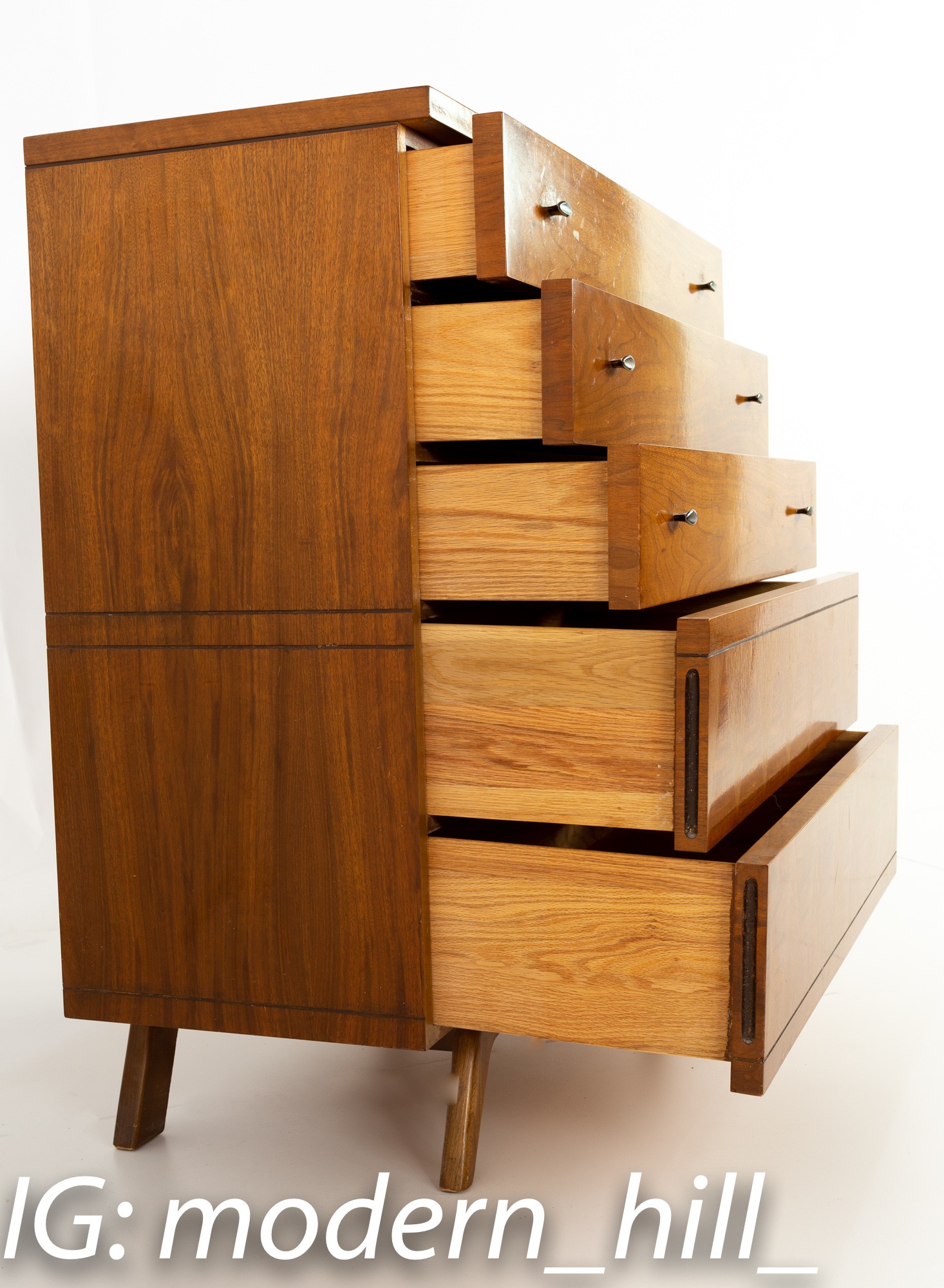 Lane Harlequin Walnut Mid Century 5 Drawer Highboy Dresser