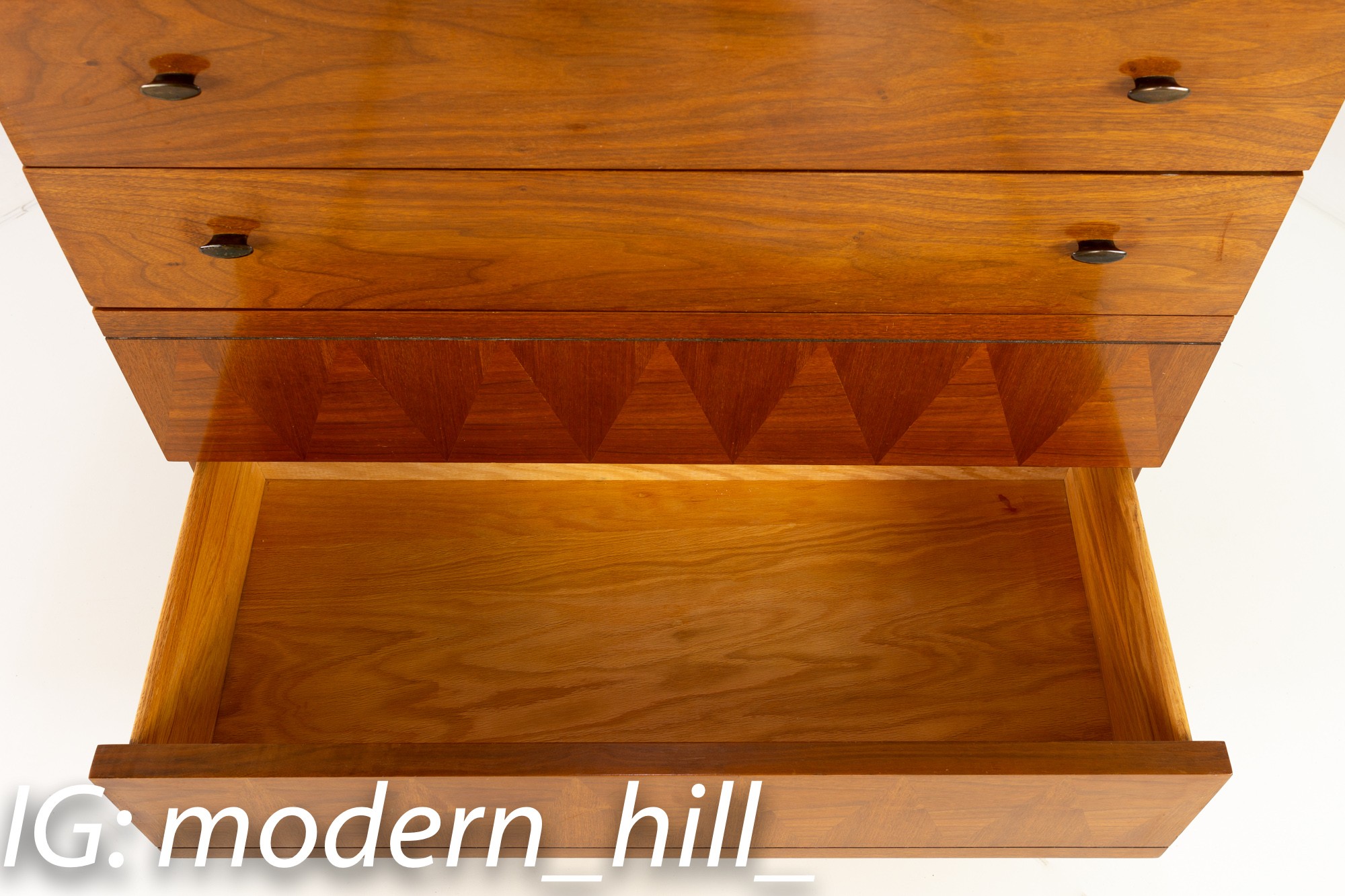 Lane Harlequin Walnut Mid Century 5 Drawer Highboy Dresser