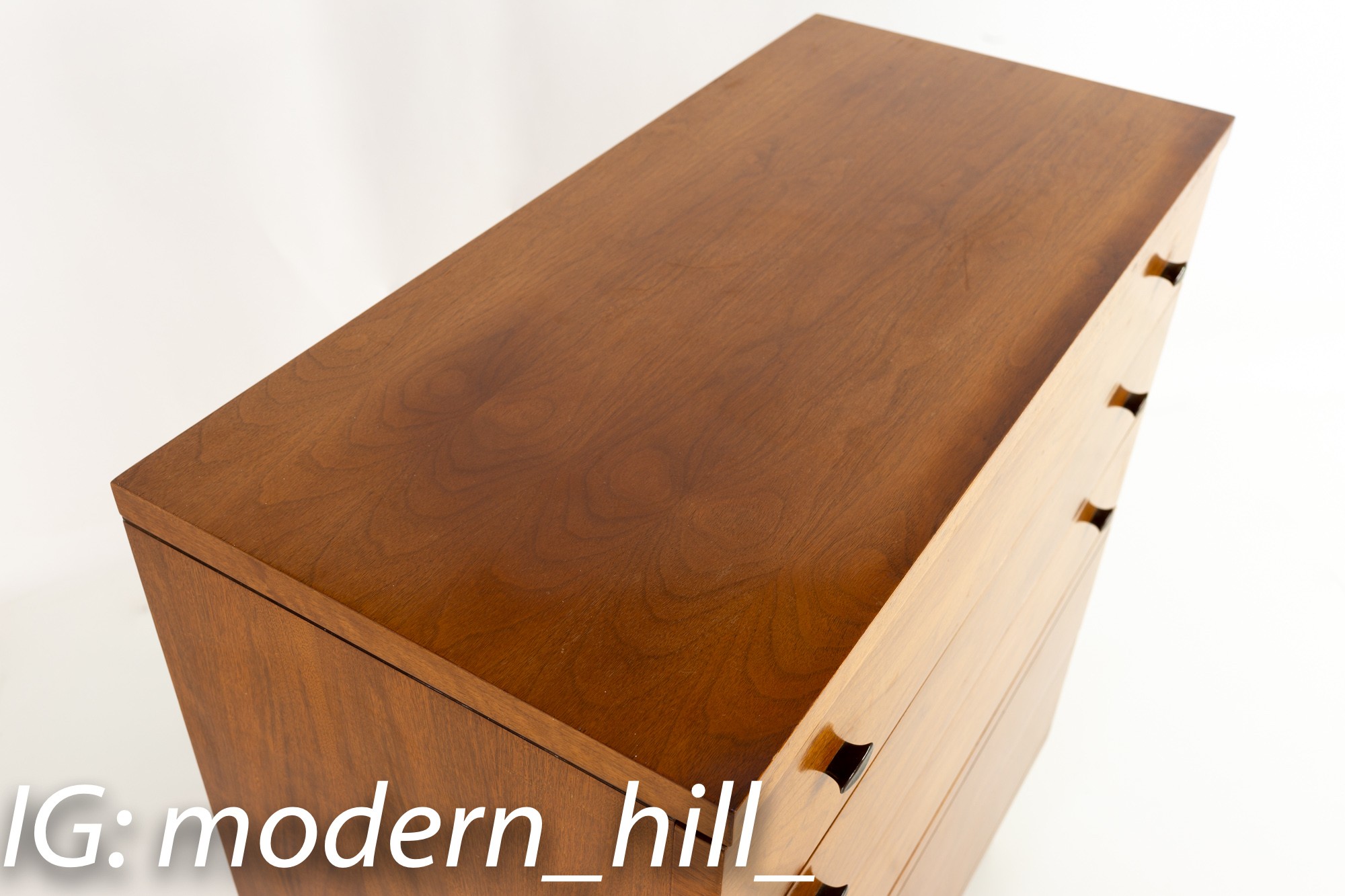 Lane Harlequin Walnut Mid Century 5 Drawer Highboy Dresser