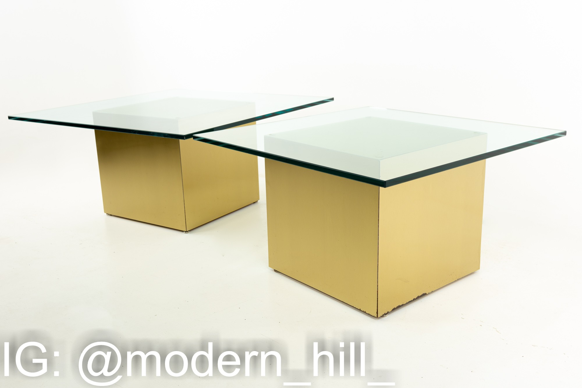 Paul Mayen Style Mid Century Brass and Glass Side End Table - Pair