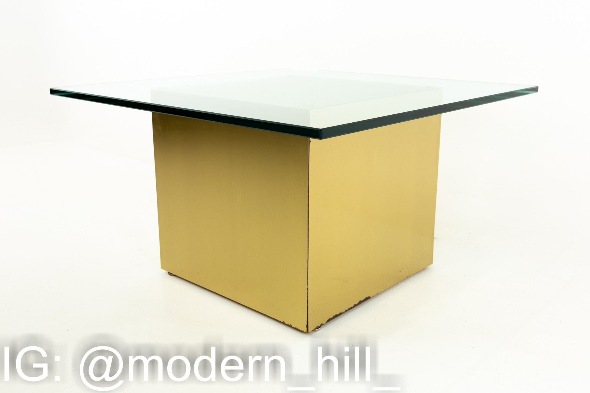 Paul Mayen Style Mid Century Brass and Glass Side End Table - Pair