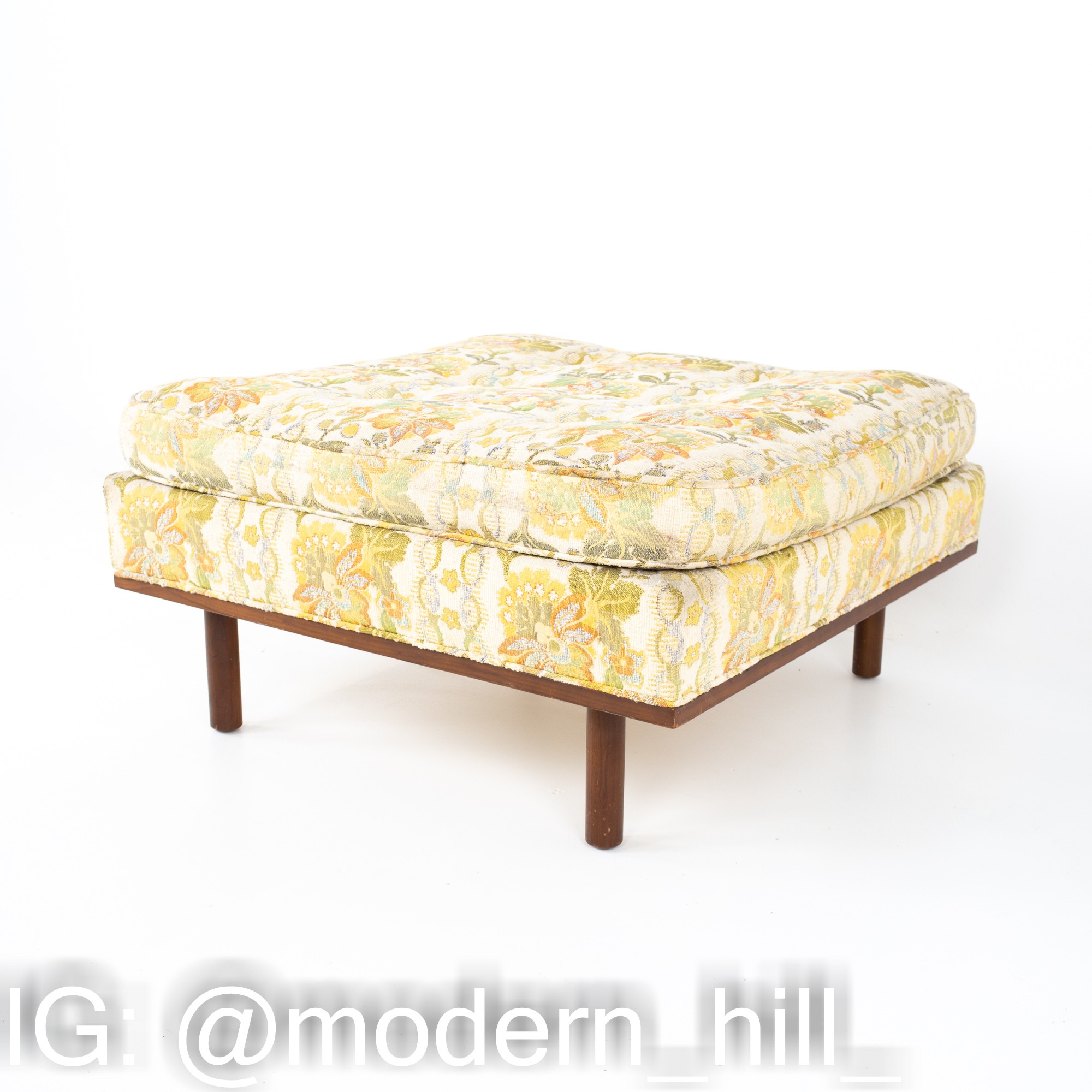 Harvey Probber Style Mid Century Upholstered Walnut Ottoman