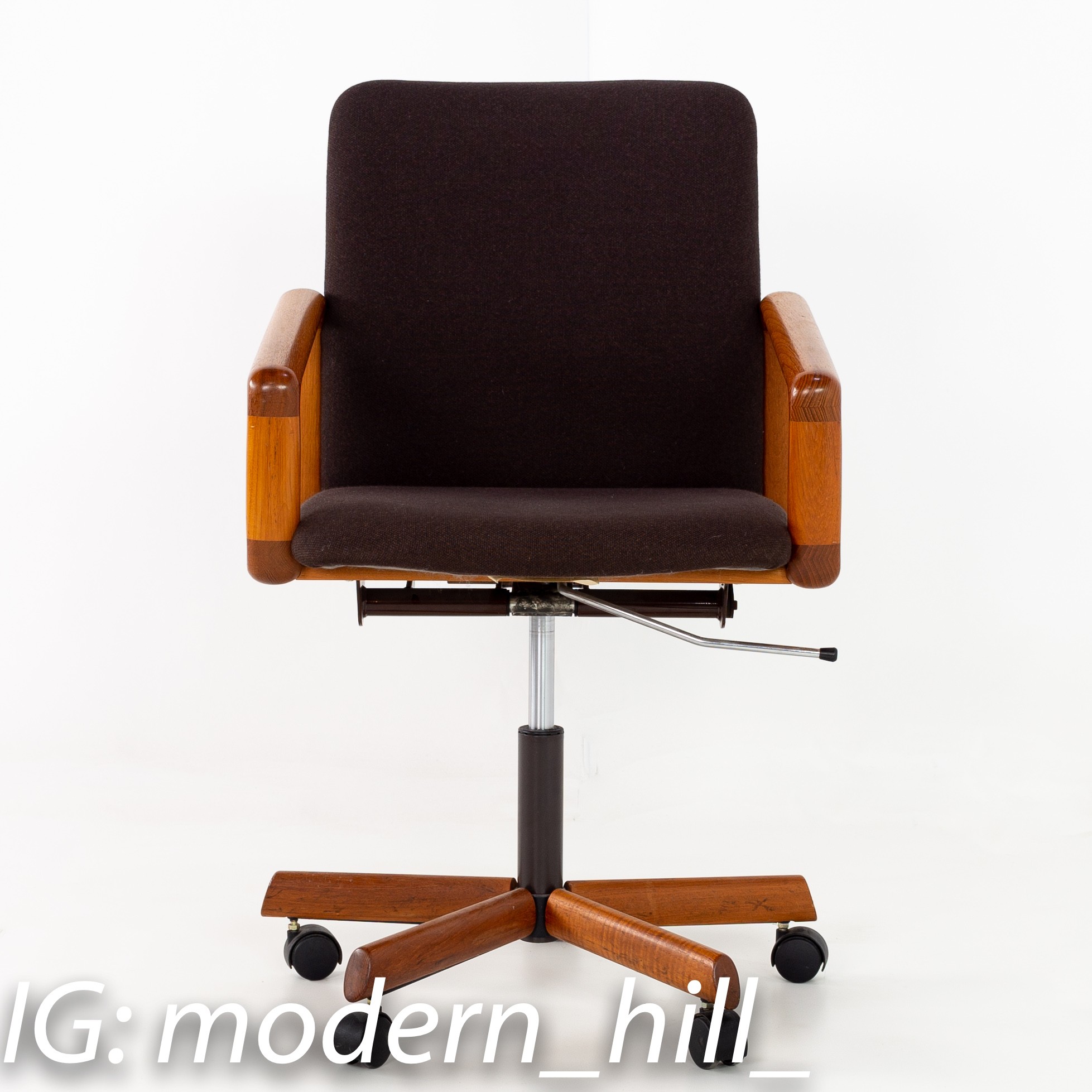 Dyrlund Mid Century Teak and Fabric Upholstered Office Chair