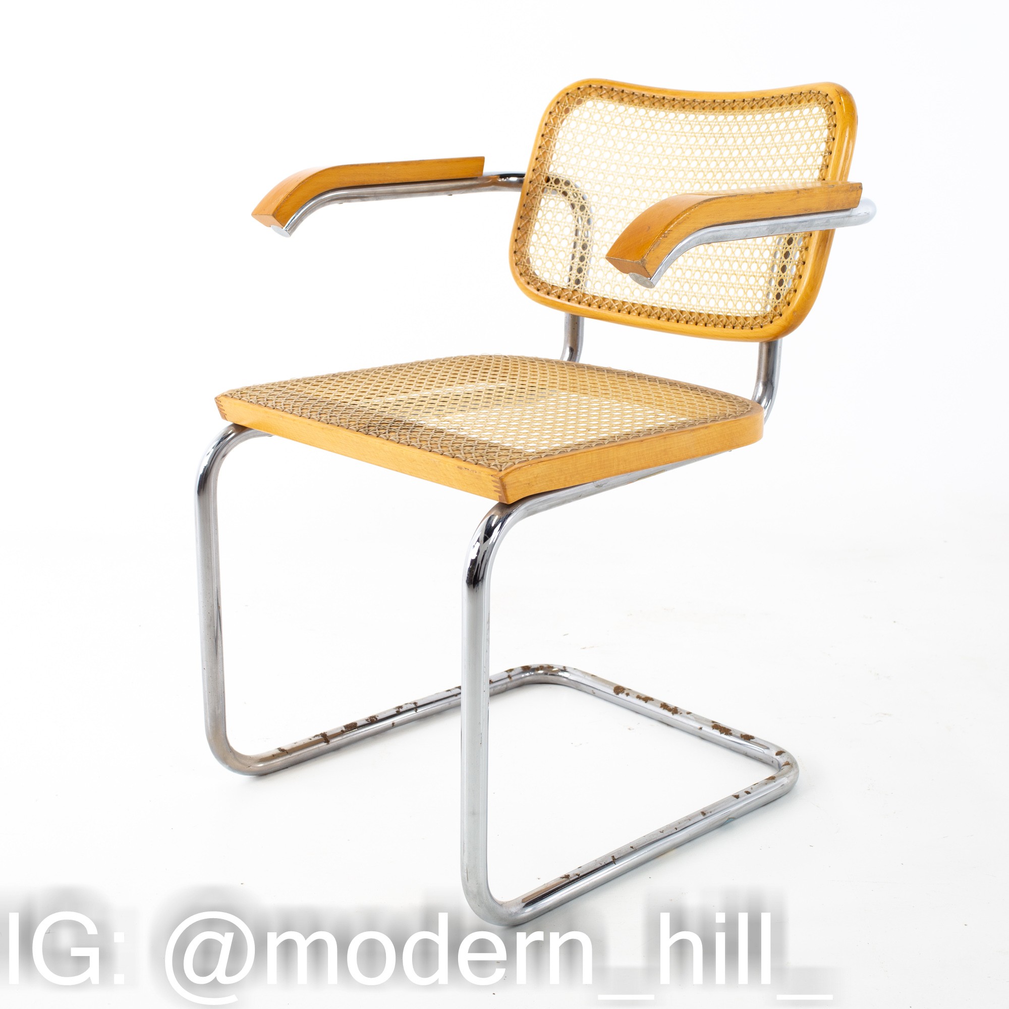 Marcel Breuer for Stendig B64 Style Mid Century Chrome and Cane Dining Chair - Pair