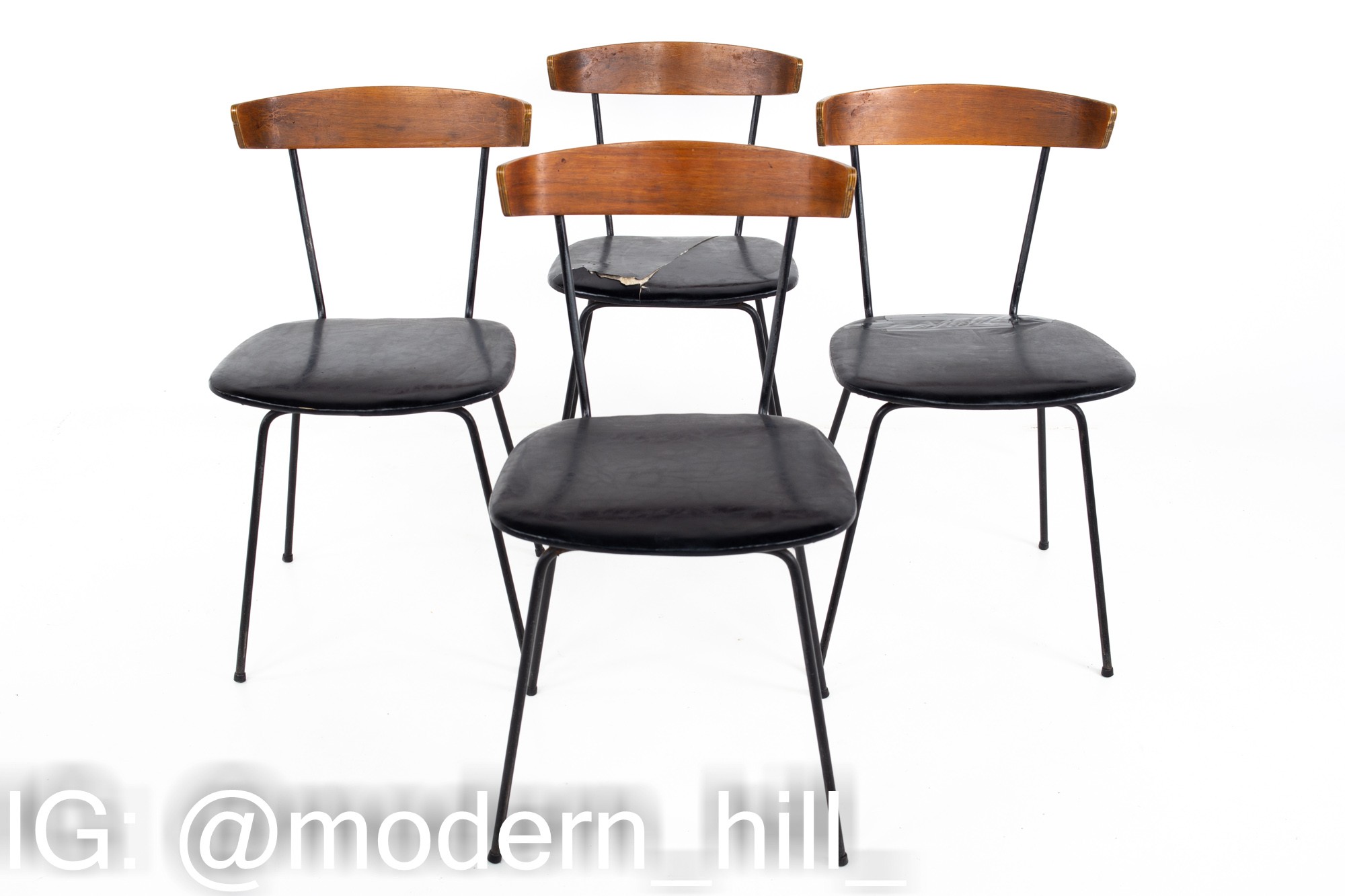 Paul McCobb Style Clifford Pascoe Mid Century Walnut and Wrought Iron Dining Chairs - Set of 4