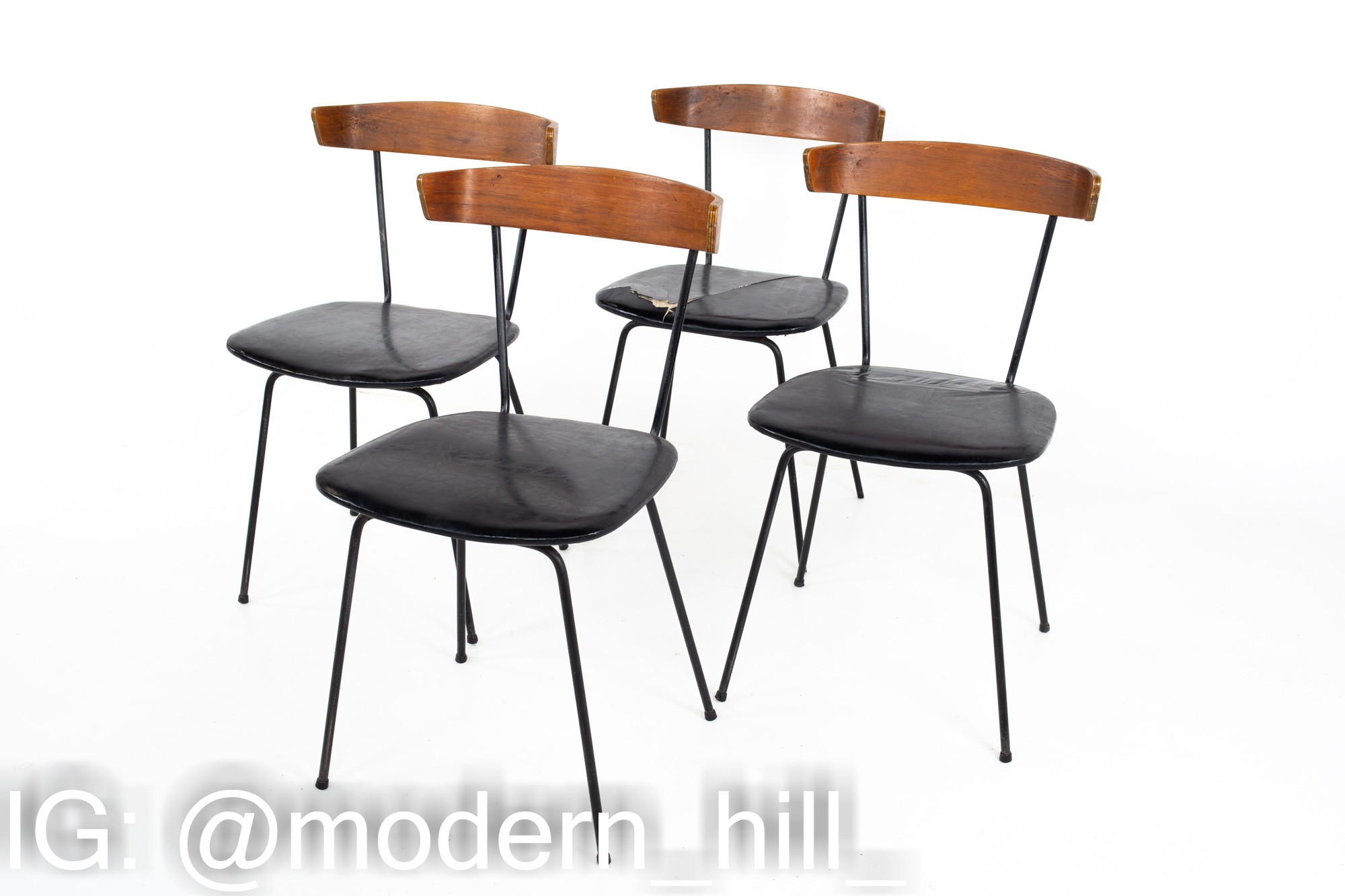 Paul McCobb Style Clifford Pascoe Mid Century Walnut and Wrought Iron Dining Chairs - Set of 4