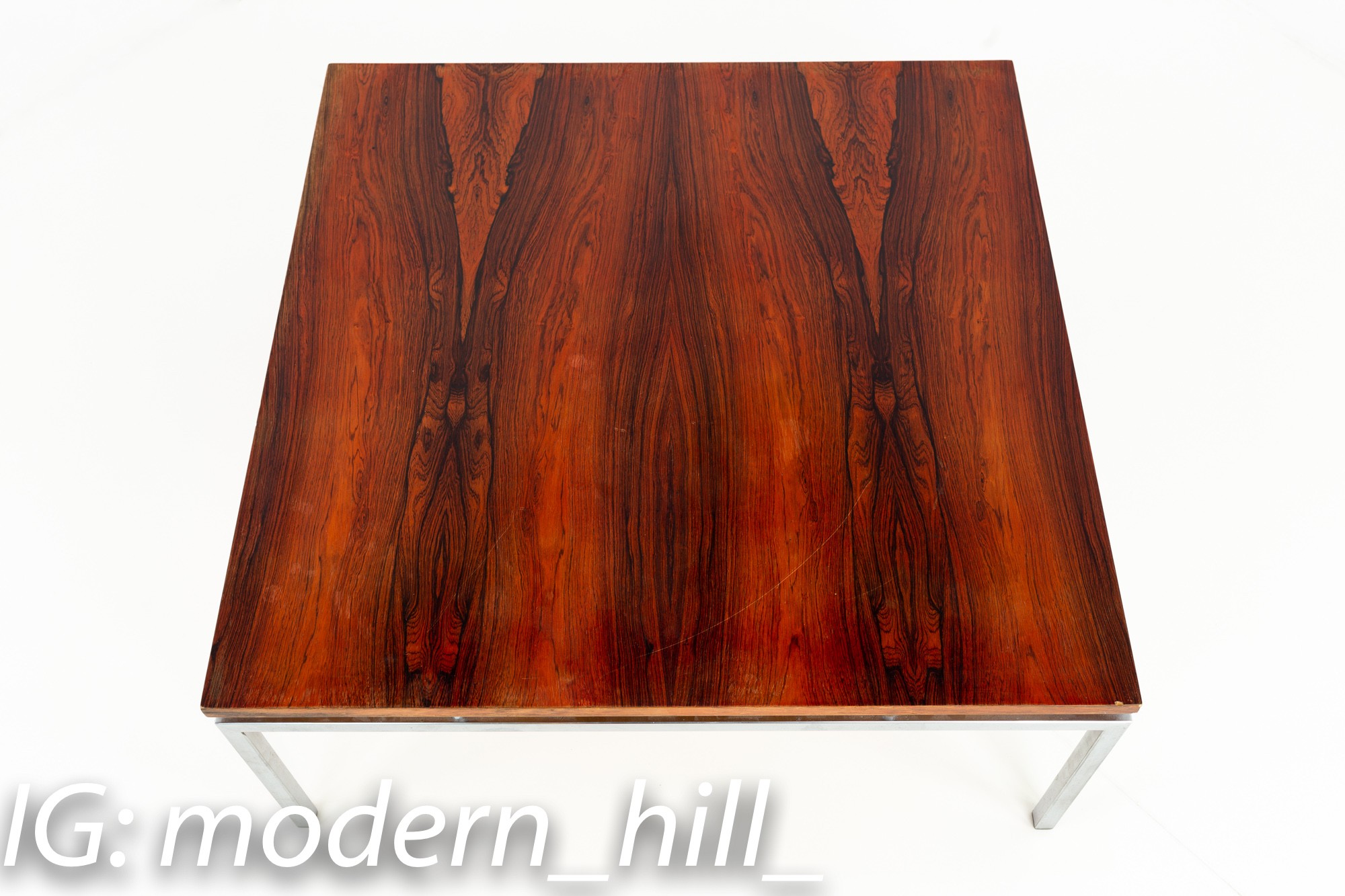 Milo Baughman Style Mid Century Chrome and Rosewood Square Coffee Table