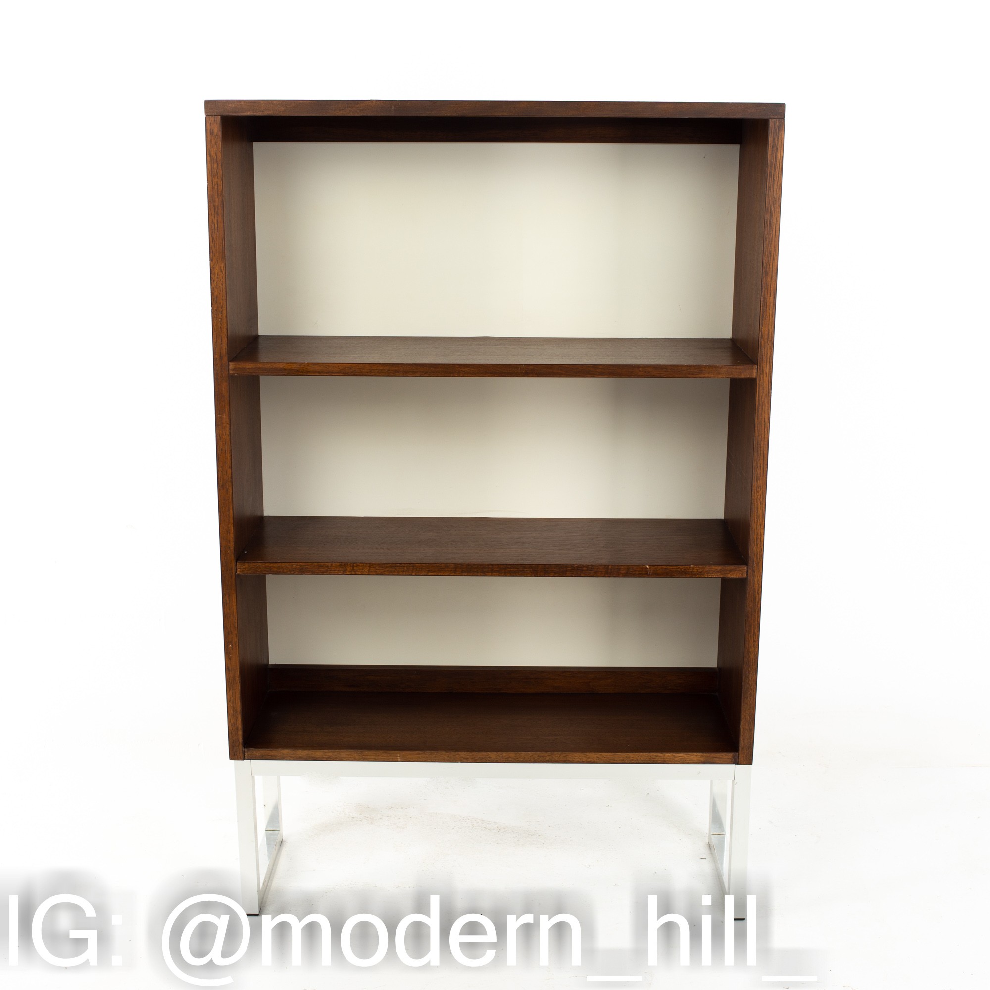 George Nelson Style Thomasville Mid Century Walnut Chrome and Black Formica Book Case