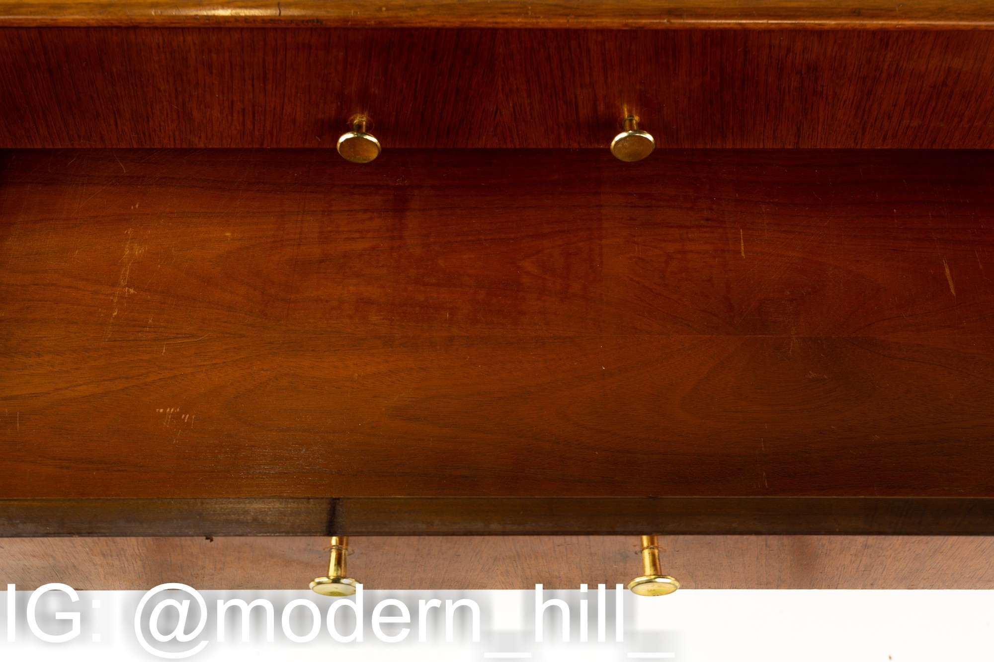 Kroehler Signature Series Style Mid Century Walnut and Brass 8 Drawer Lowboy Dresser