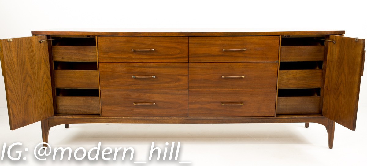 Kent Coffey Perspecta Walnut and Rosewood 12 Drawer Dresser Credenza