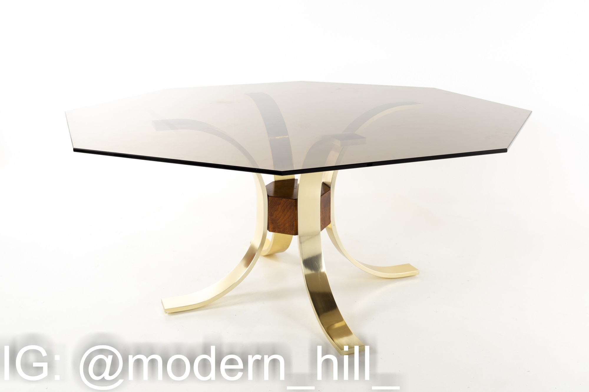 Romeo Rega Style Mid Century Brass Burlwood and Glass Dining Table
